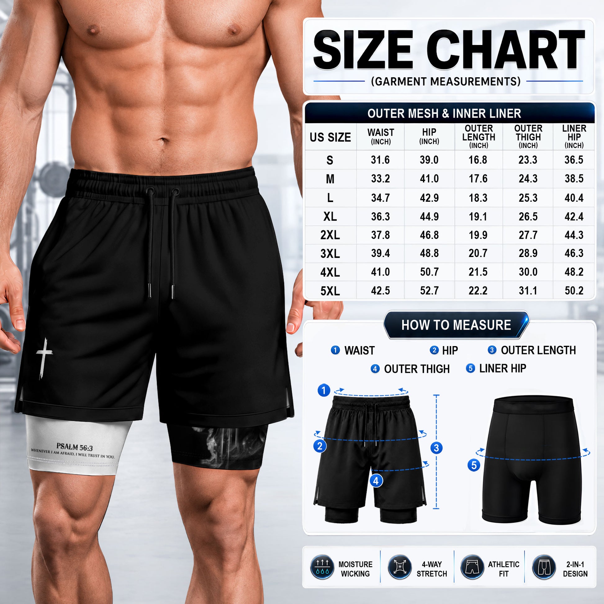 Psalm 56:3 Christian Gym Shorts for Men Lion Cross Faith Design - Rust Field Wear