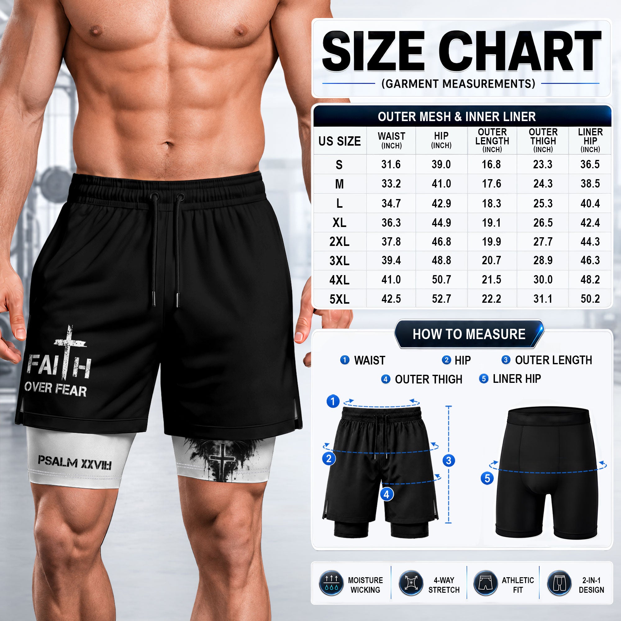 Psalm 27:1 Faith Over Fear Christian Mens Workout Shorts Sketch Lion Bible Verse Art - Rust Field Wear