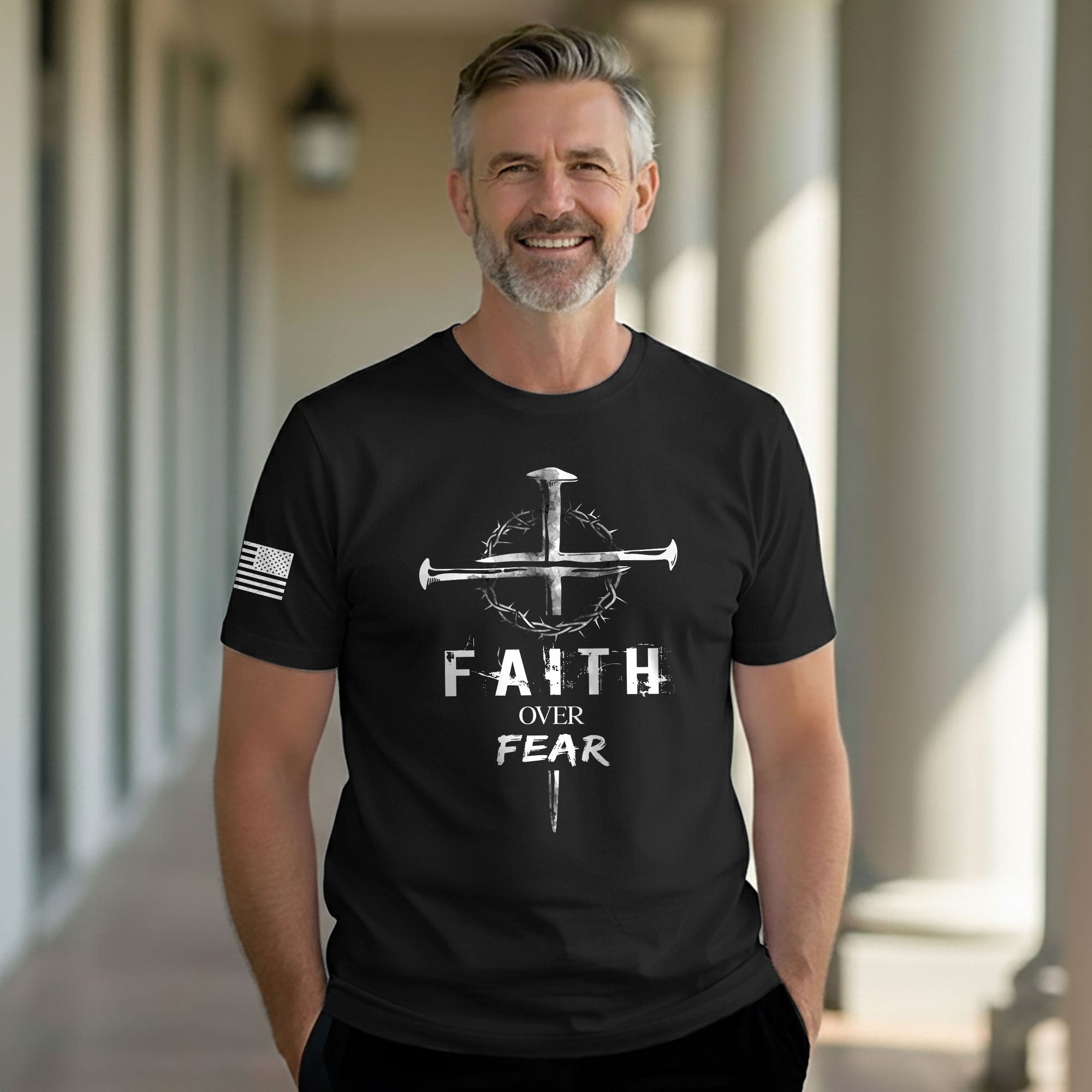 Faith Over Fear Christian Nail Cross Crown Thorns Religious Shirt