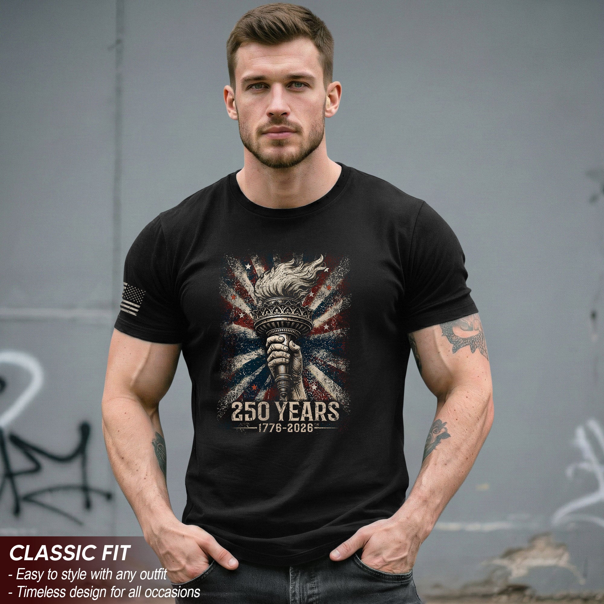 USA 250th Anniversary 250 Years Shirt 1776-2026 Liberty Torch Patriotic Pride