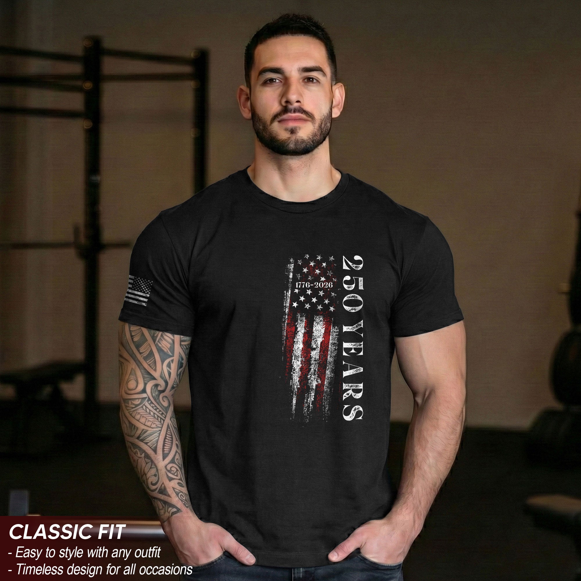 250 Years Vertical Flag T-Shirt – Vintage USA Independence 1776–2026 Shirt