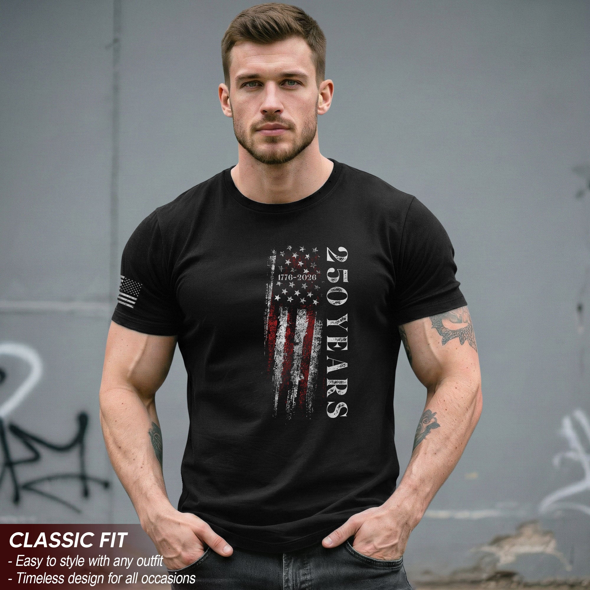250 Years Vertical Flag T-Shirt – Vintage USA Independence 1776–2026 Shirt