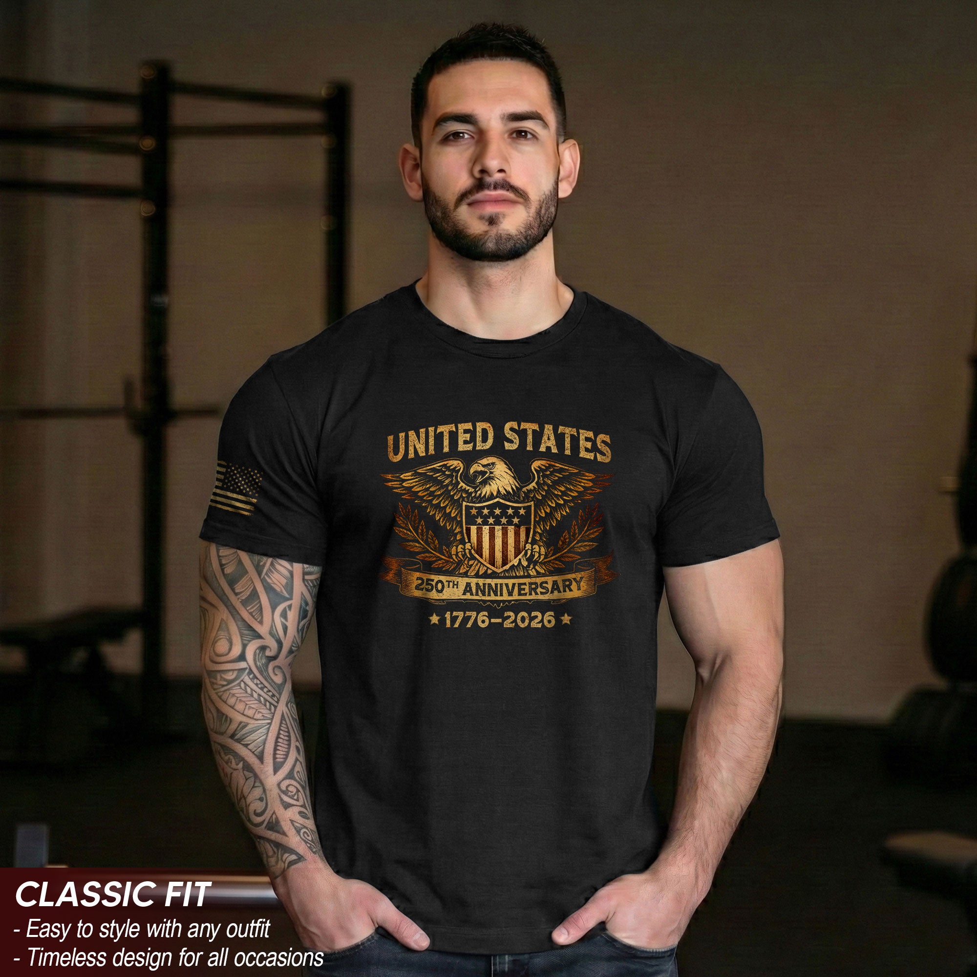USA 250th Anniversary Shirt 1776-2026 American Pride Patriotic Eagle Shield Laurel