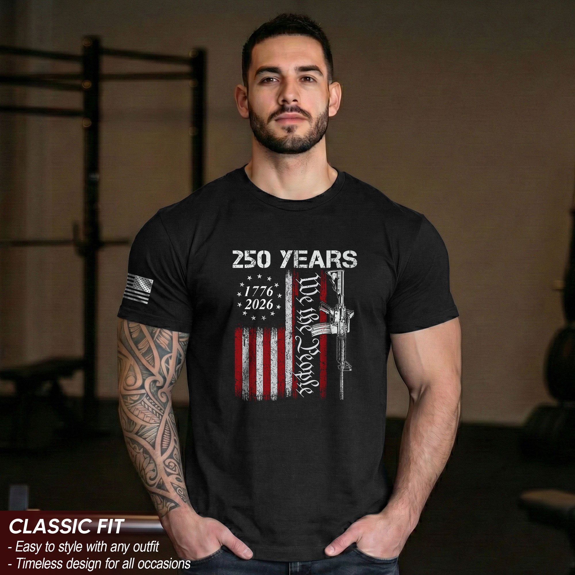 250 Years We The People T-Shirt – Vintage USA Flag 1776–2026 Independence Tee