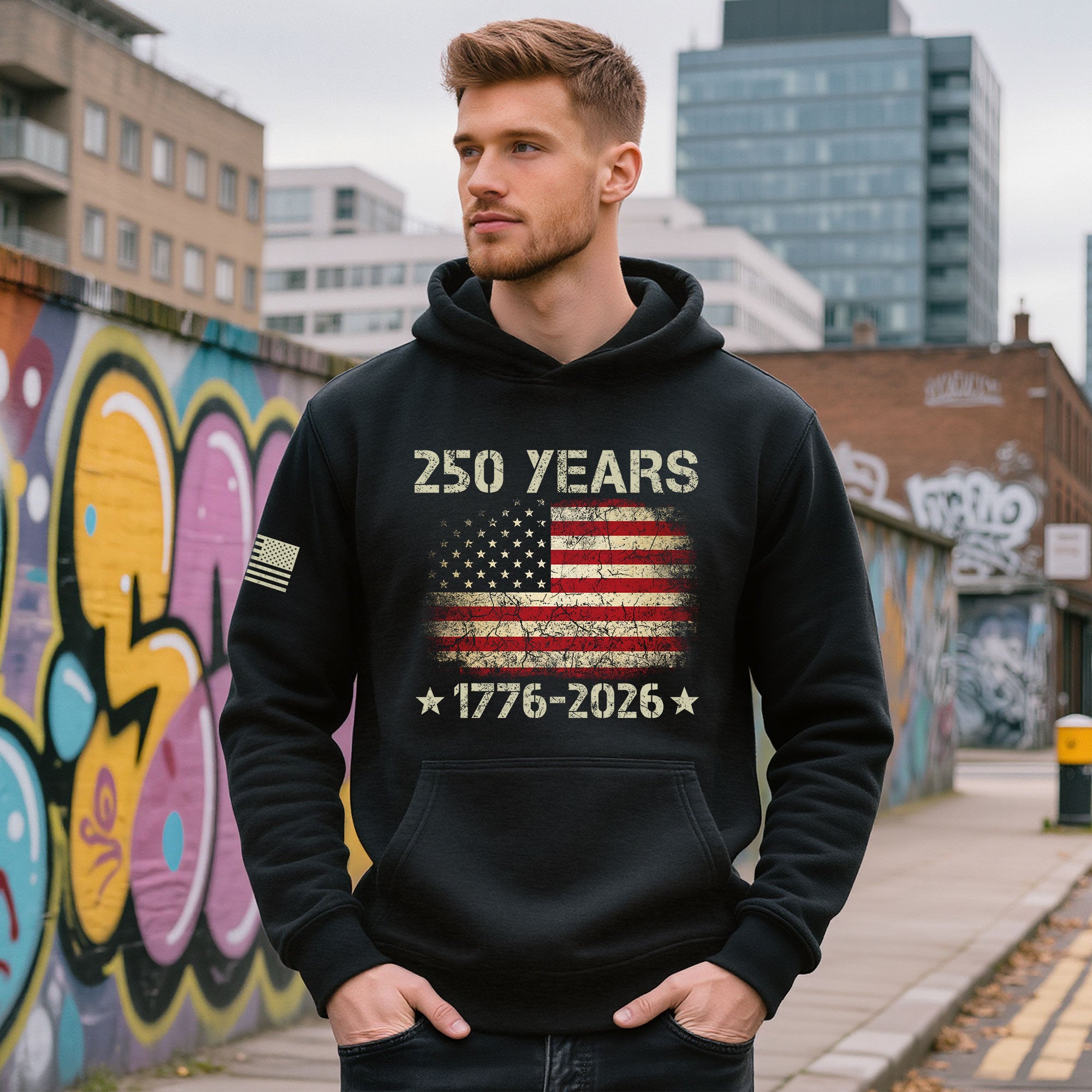 USA 250th Anniversary Semiquincentennial 250 Years Hoodie 1776-2026 Vintage Distressed Flag Patriotic