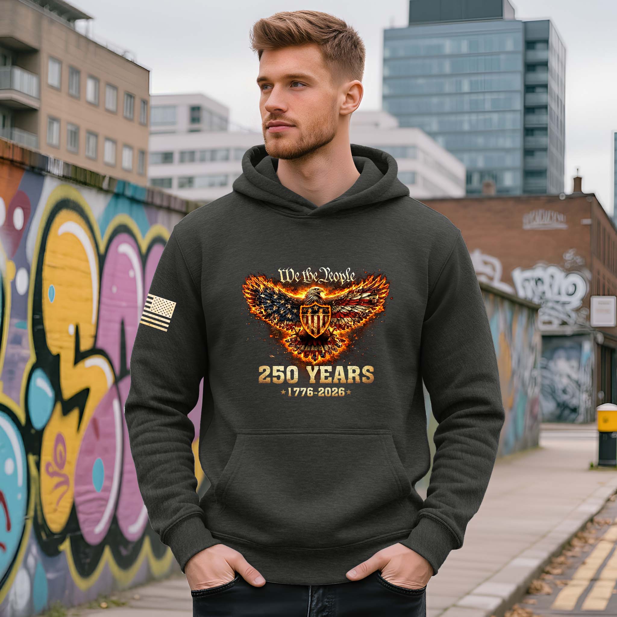 USA 250th Anniversary Semiquincentennial 250 Years Hoodie 1776-2026 Patriotic Flaming Eagle We The People