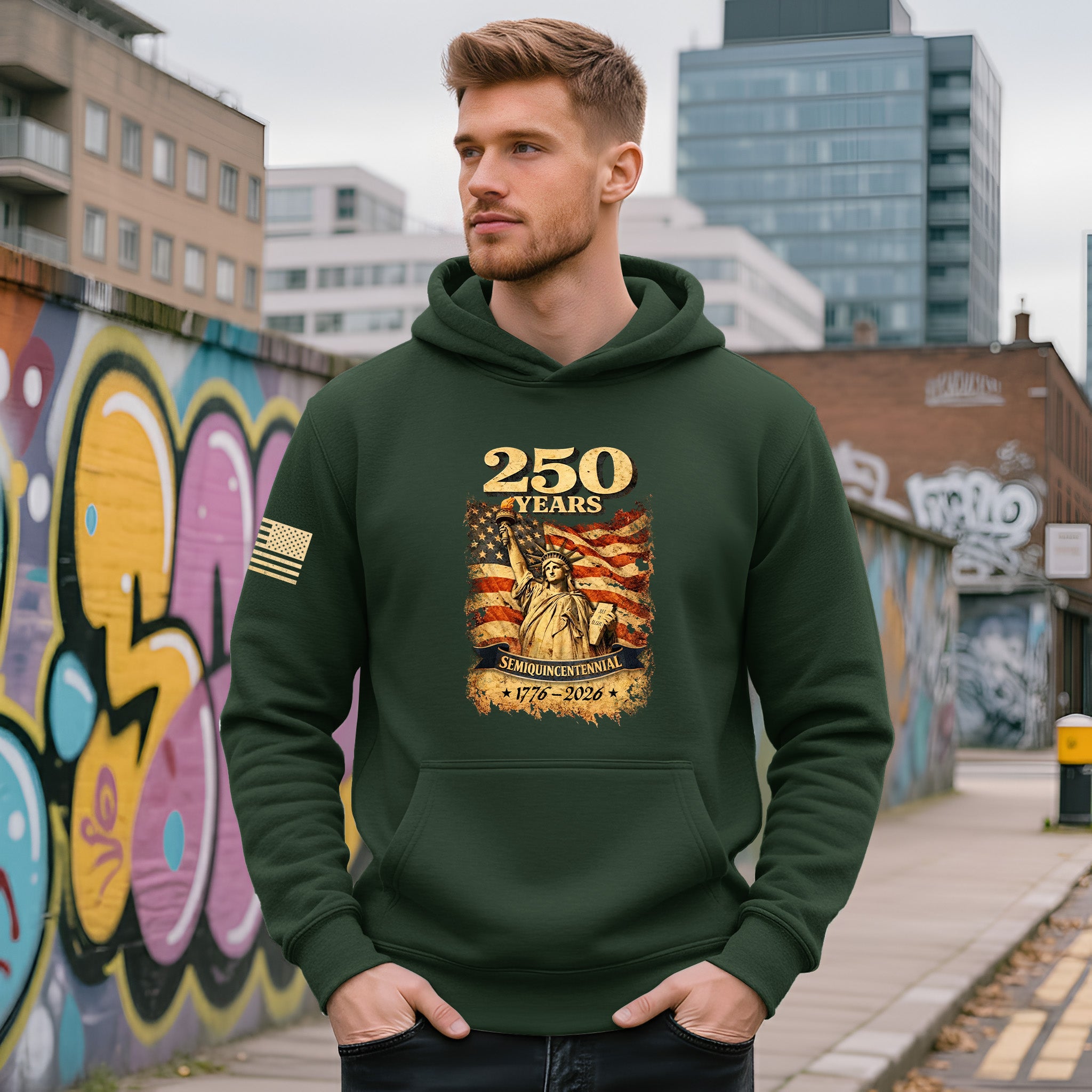USA 250th Anniversary Semiquincentennial 250 Years Hoodie 1776-2026 Statue of Liberty Patriotic Flag Graphic