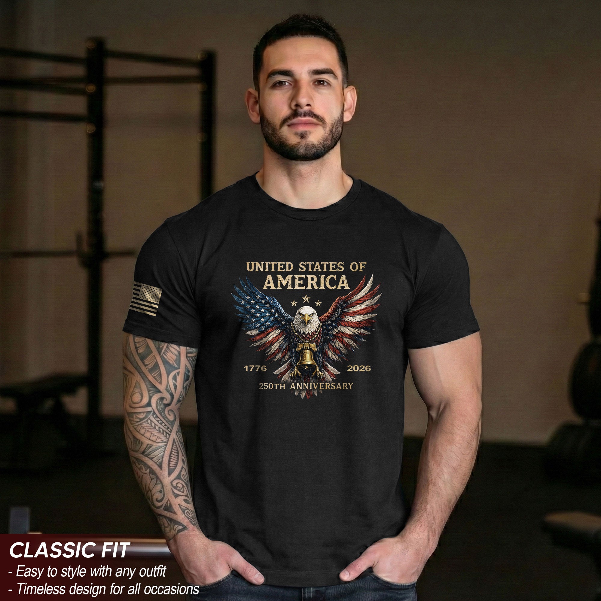 USA 250th Anniversary 250 Years Shirt 1776–2026 American Flag Winged Eagle Patriotic