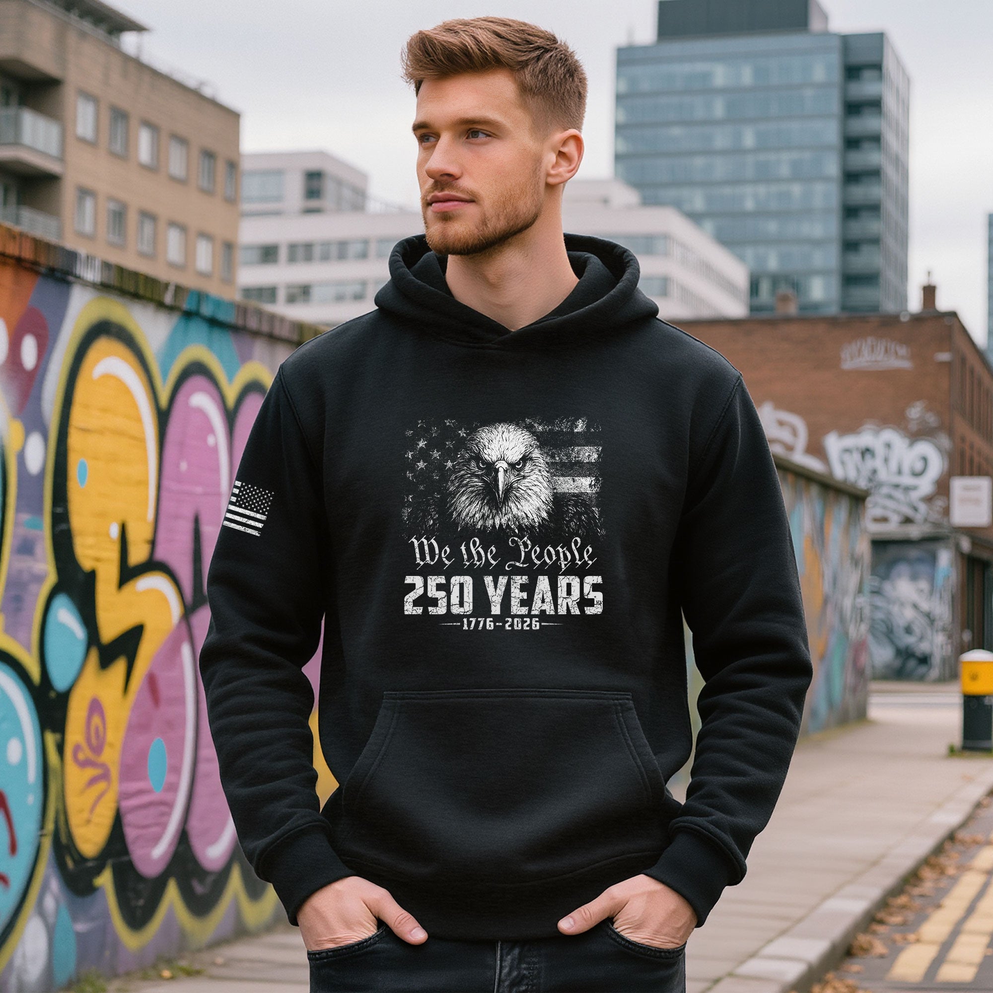 USA 250th Anniversary Semiquincentennial Hoodie 1776-2026 Distressed Flag We The People Eagle Heritage