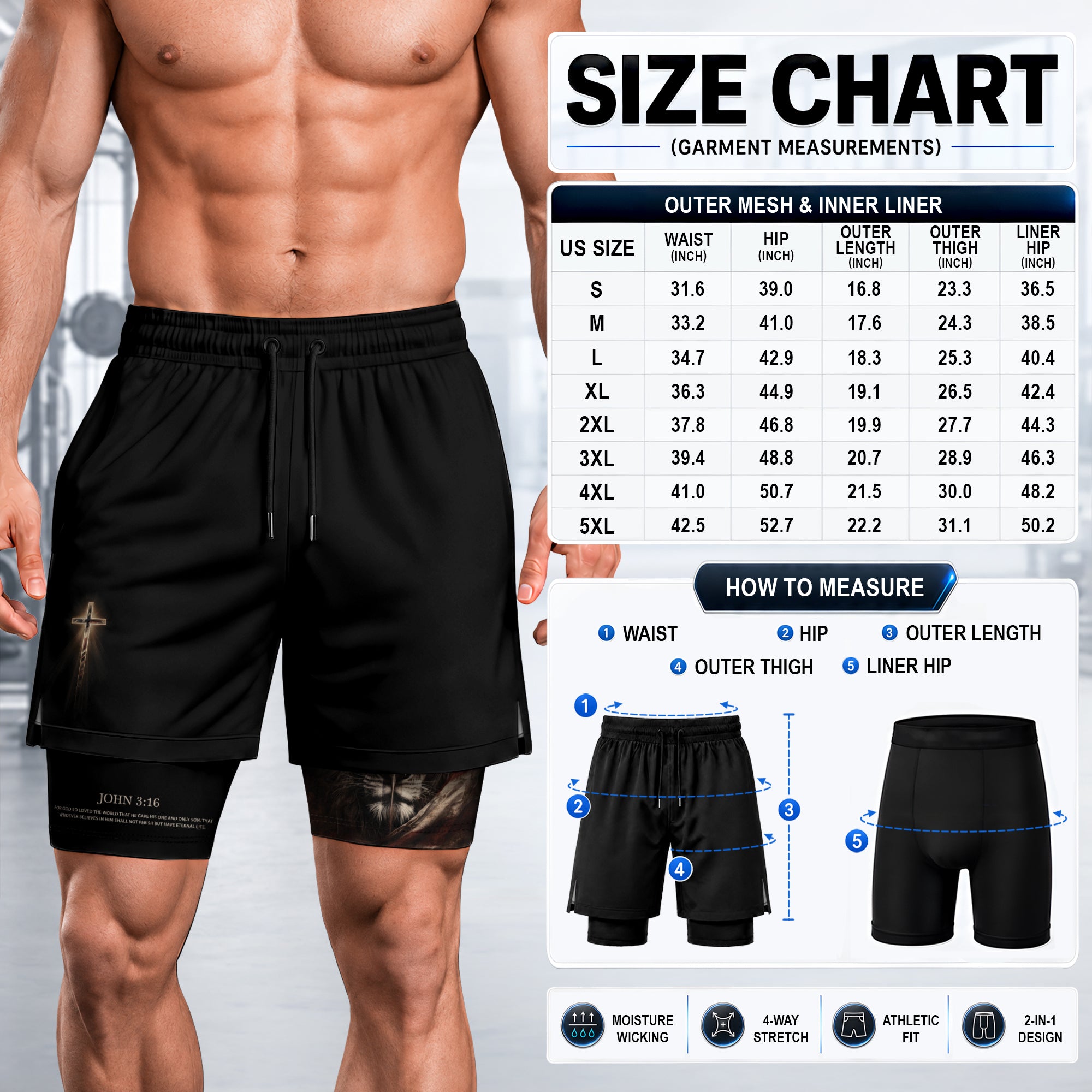 John 3:16 Bible Verse Men Christian Gym Shorts Lion of Judah Training Performance Gear - Rust Field Wear