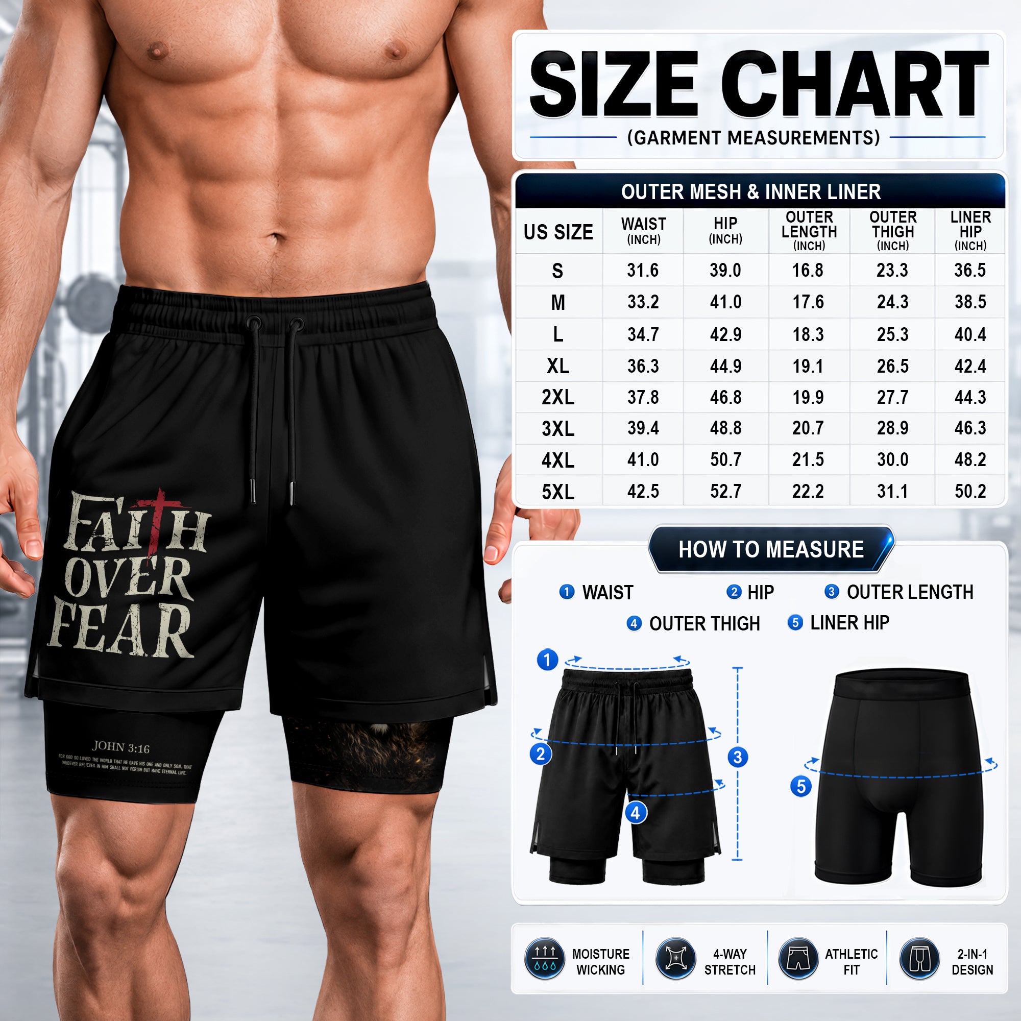John 3:16 Bible Verse Christian Workout Shorts Men Lion of Judah Faith Over Fear Activewear - Rust Field Wear