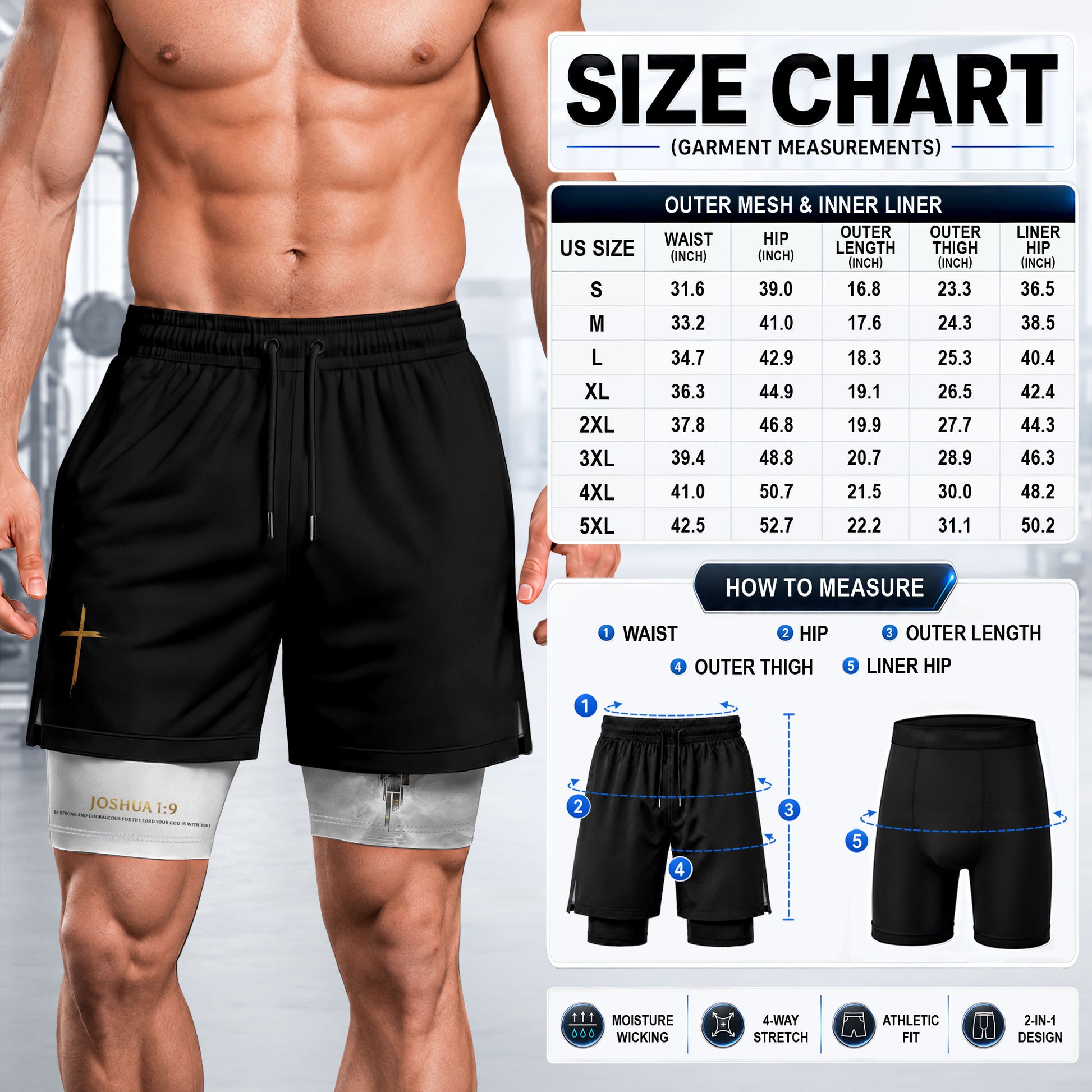 Joshua 1:9 Bible Verse Christian Men Workout Shorts Gold Lion of Judah Training Apparel - Rust Field Wear