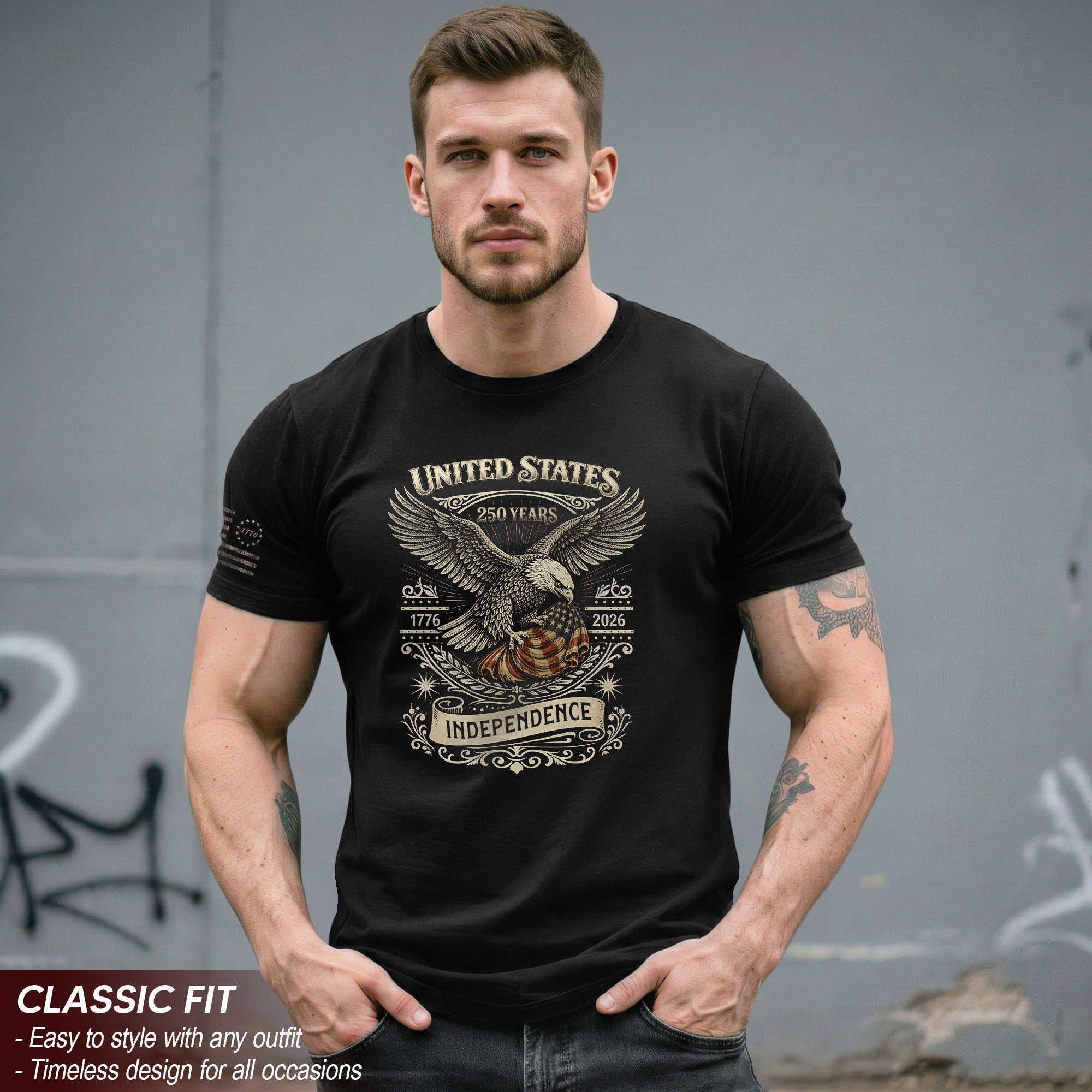 USA 250th Anniversary Shirt 1776-2026 American Flag Eagle Patriotic Mens