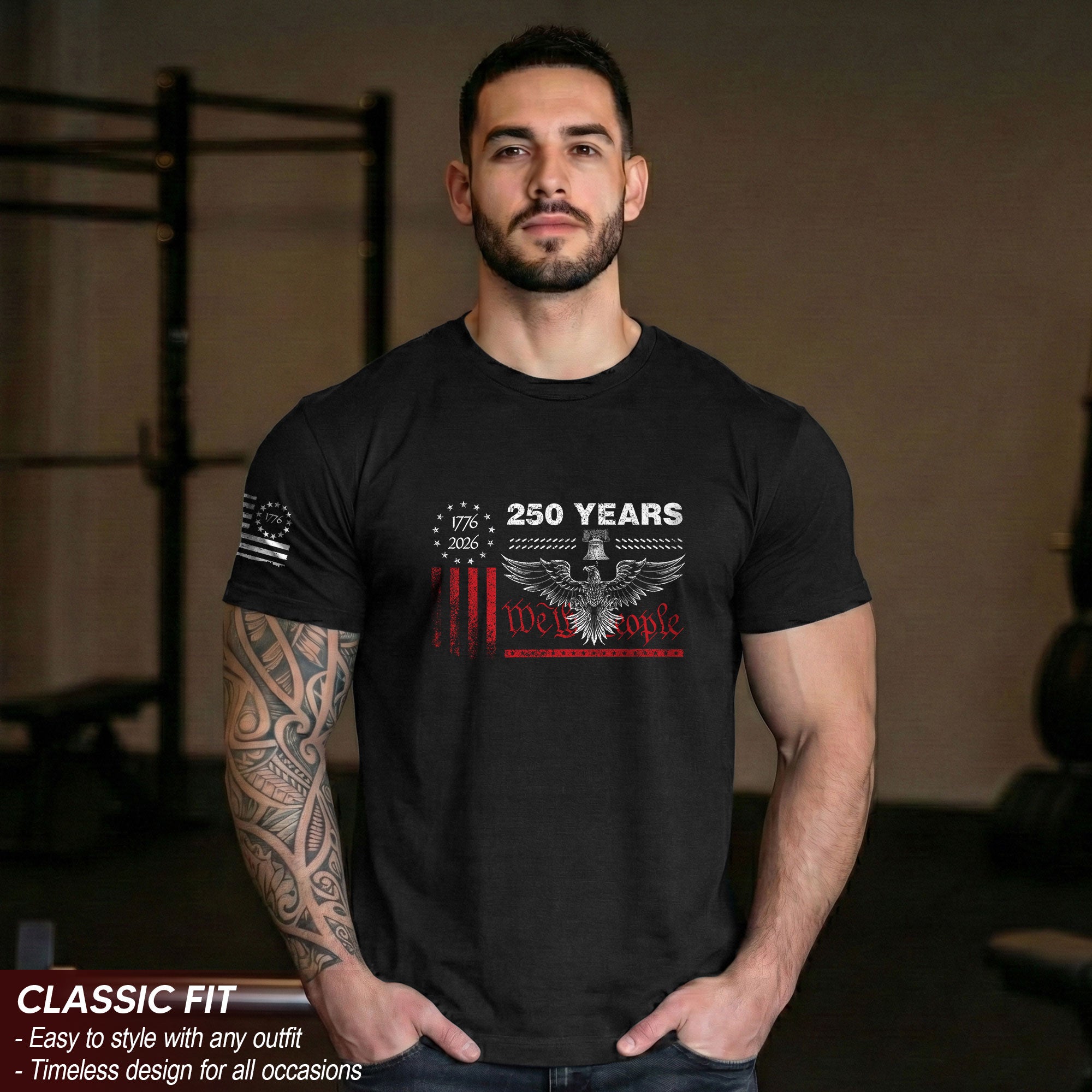 USA 250th Anniversary T-Shirt 250 Years Semiquincentennial 1776-2026 Eagle Liberty Bell Patriotic American Apparel