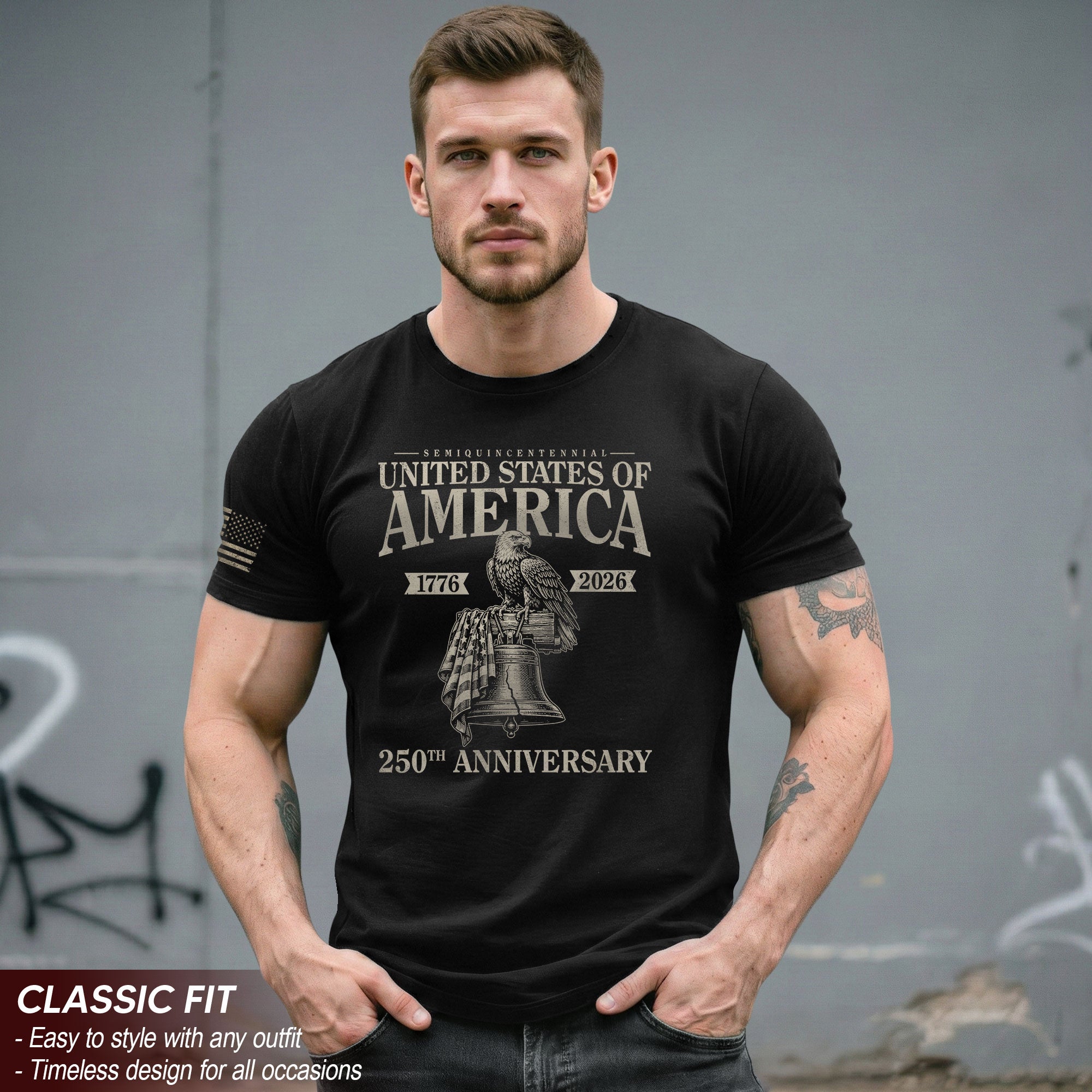 USA 250 Years Shirt 1776-2026 Commemorative Patriotic Eagle Liberty Bell Men’s T-Shirt