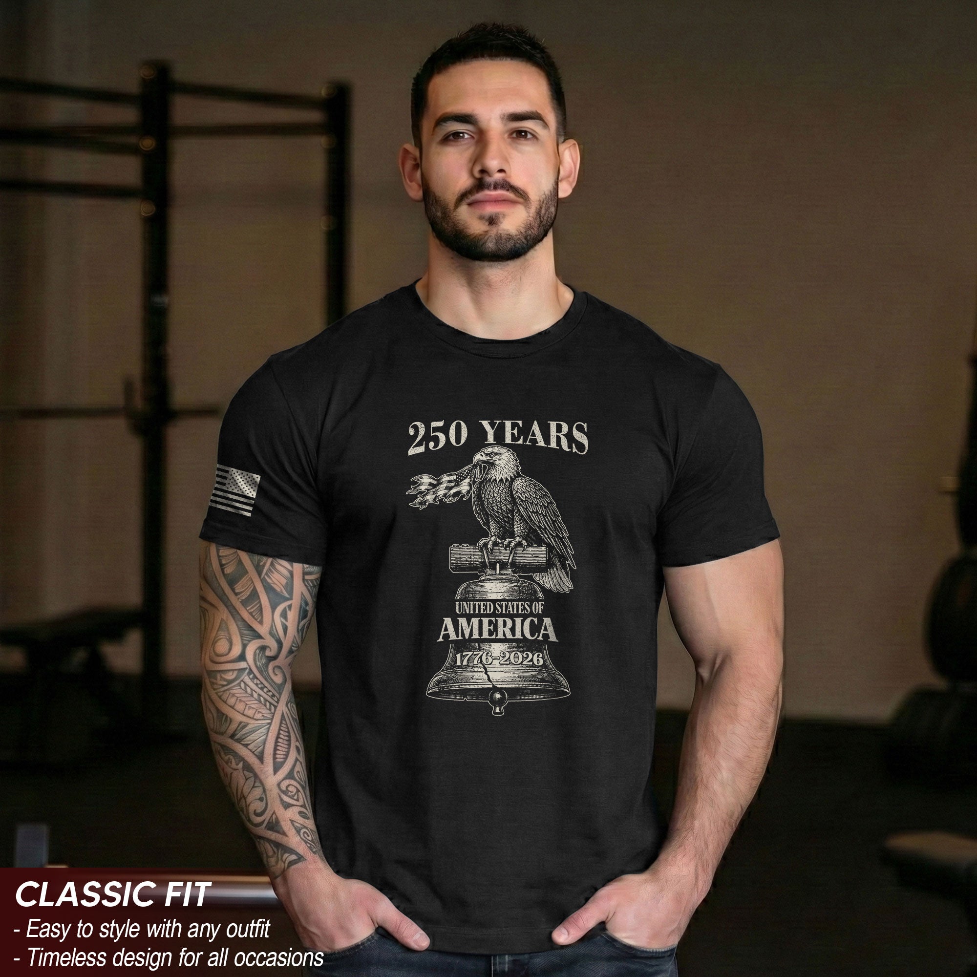 USA 250 Years Vintage T-Shirt 1776-2026 Patriotic Eagle Flag Liberty Bell Men’s Tee