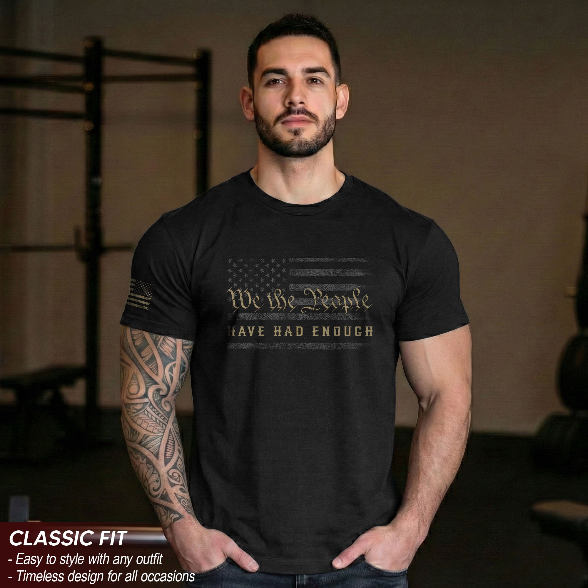 We The People Have Had Enough T-Shirt Patriotic Distressed American Flag Bold Statement Tee