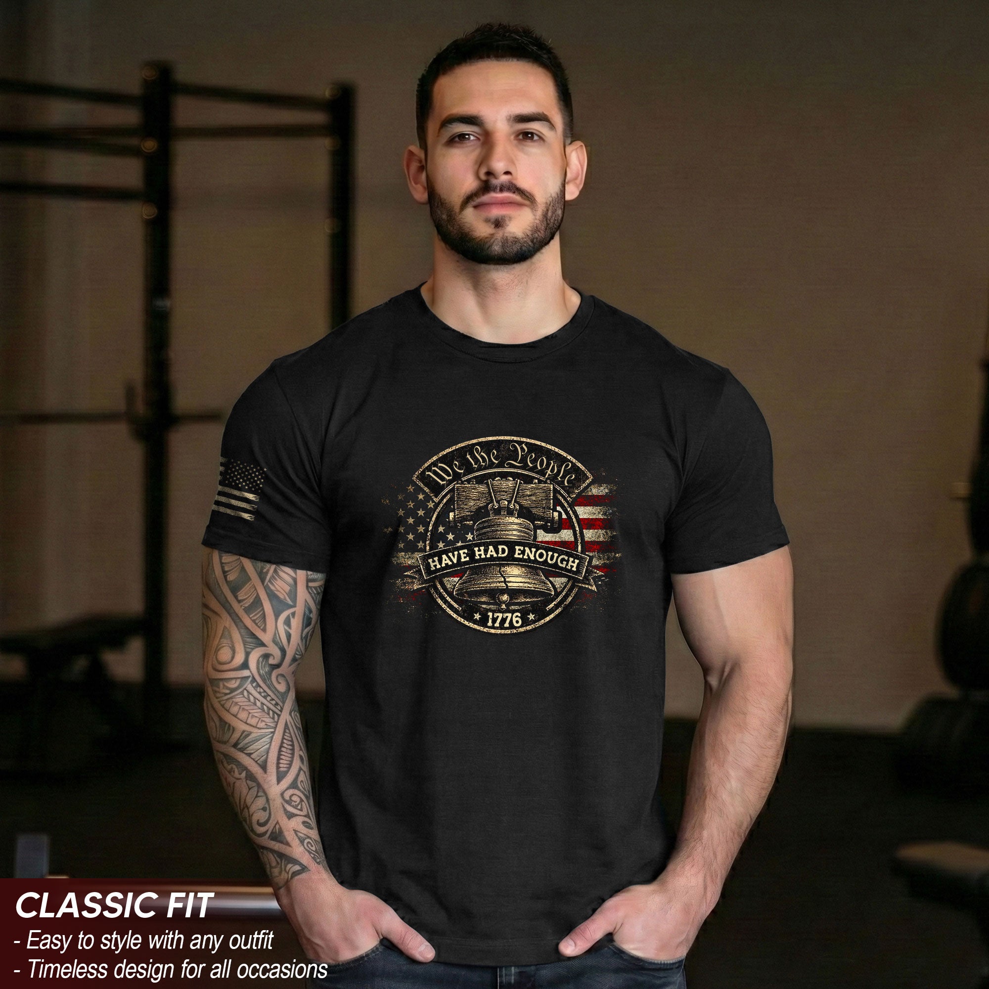 We The People Have Had Enough T-Shirt 1776 Patriot Distressed Liberty Bell Circular Design American Statement Tee