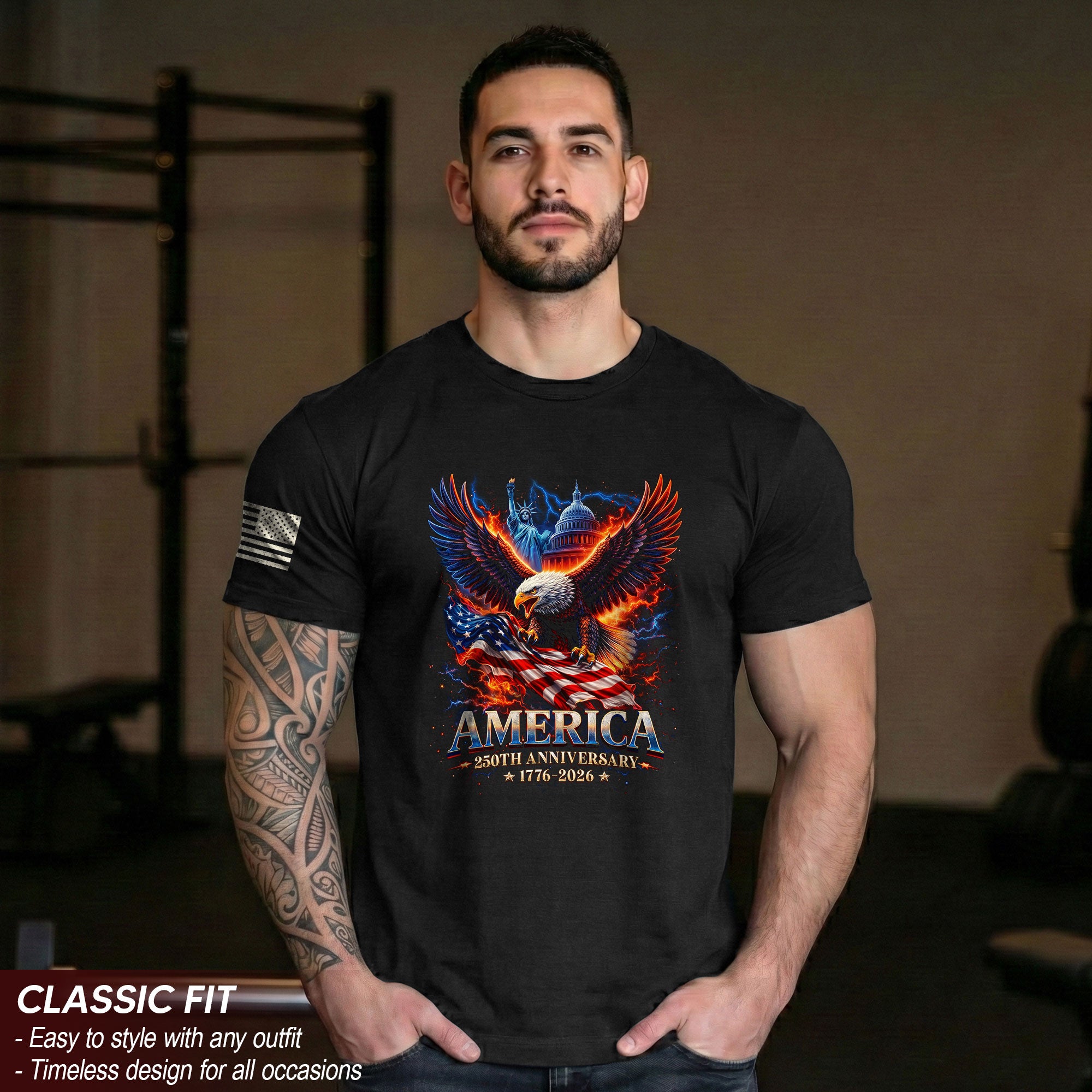 250 Year American Anniversary Shirt - Semiquincentennial Freedom Eagle Bootleg Graphic Tee