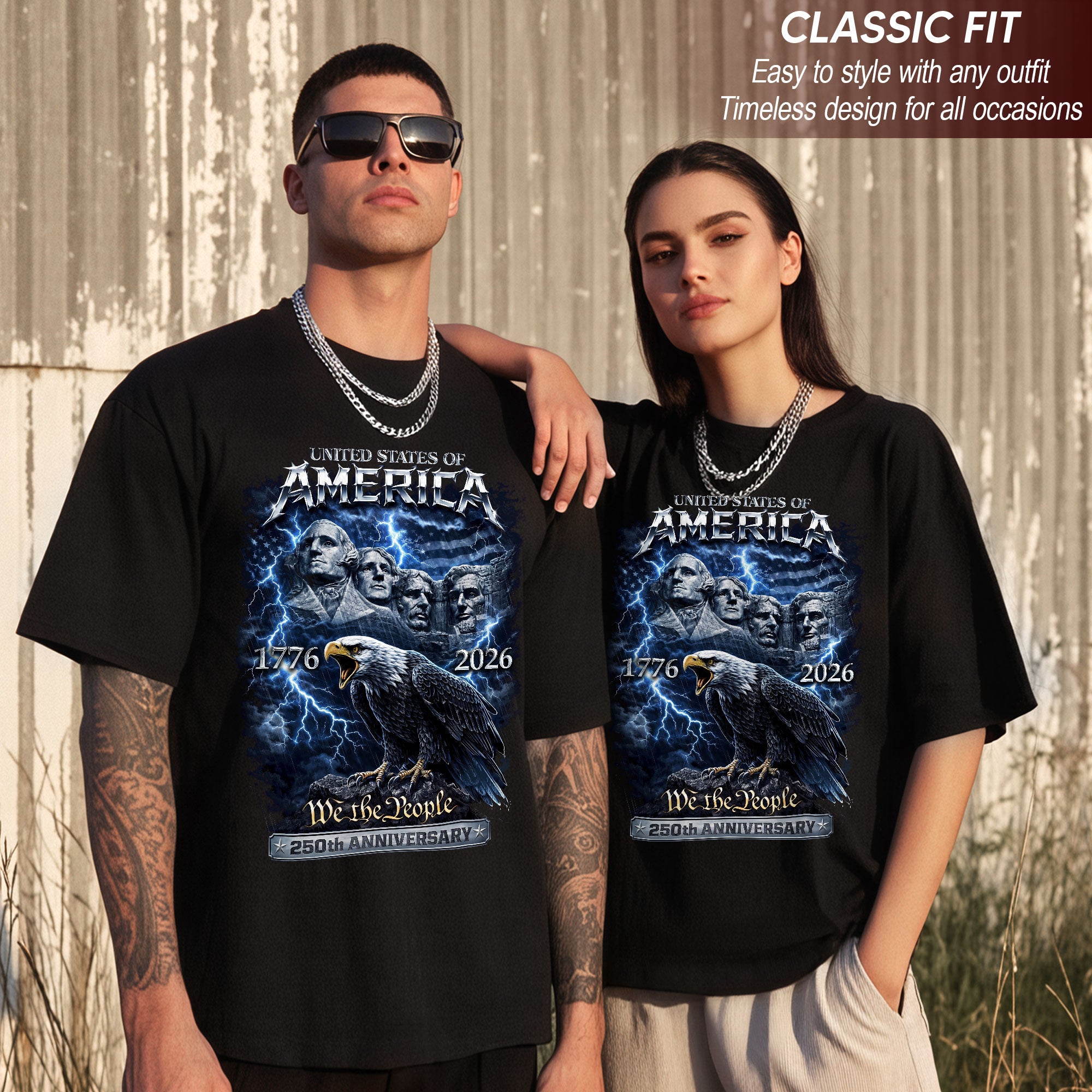 America 1776–2026 – 250th Anniversary We The People Lightning Eagle Tee