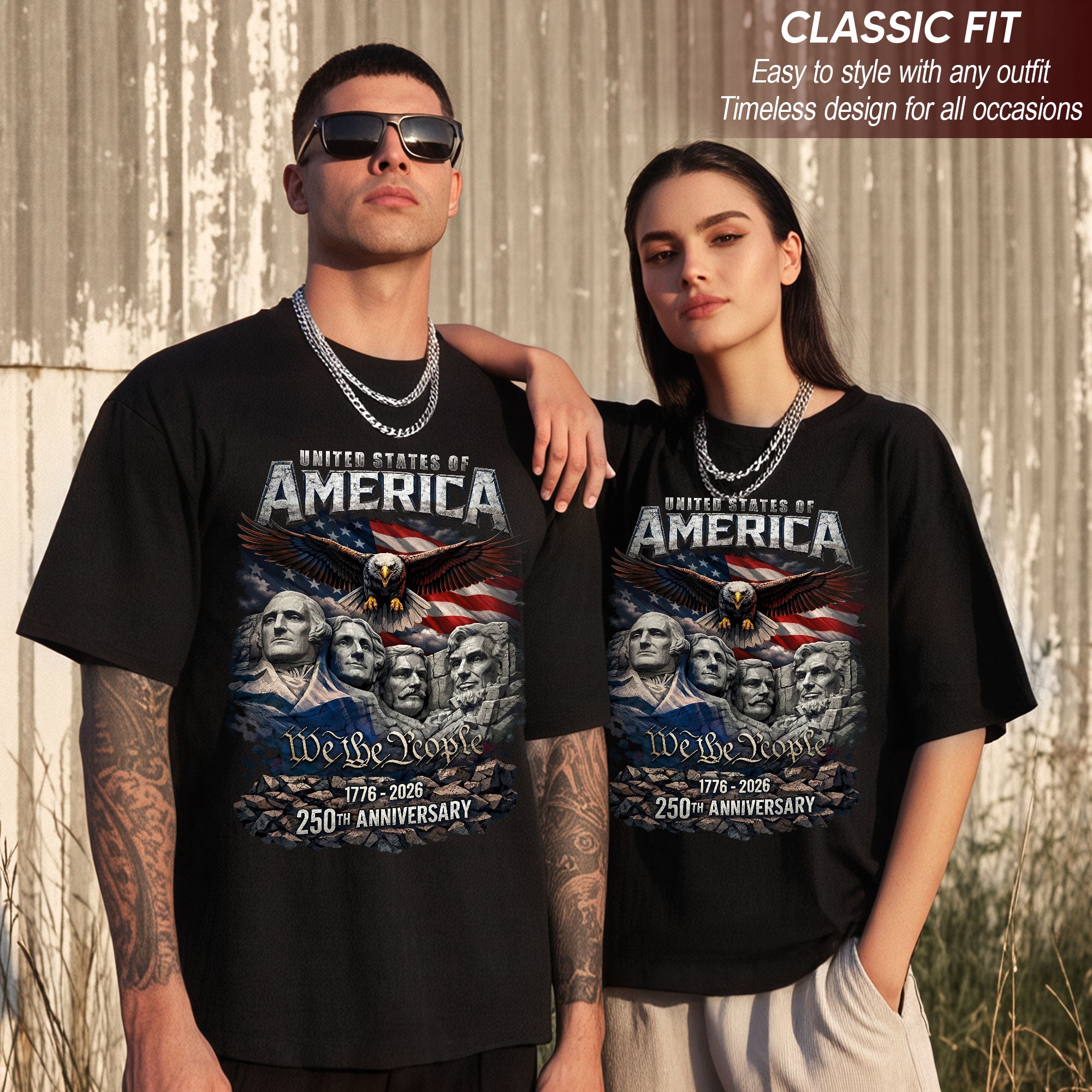 United States of America 1776–2026 – 250th Anniversary Founders & Eagle Graphic Tee
