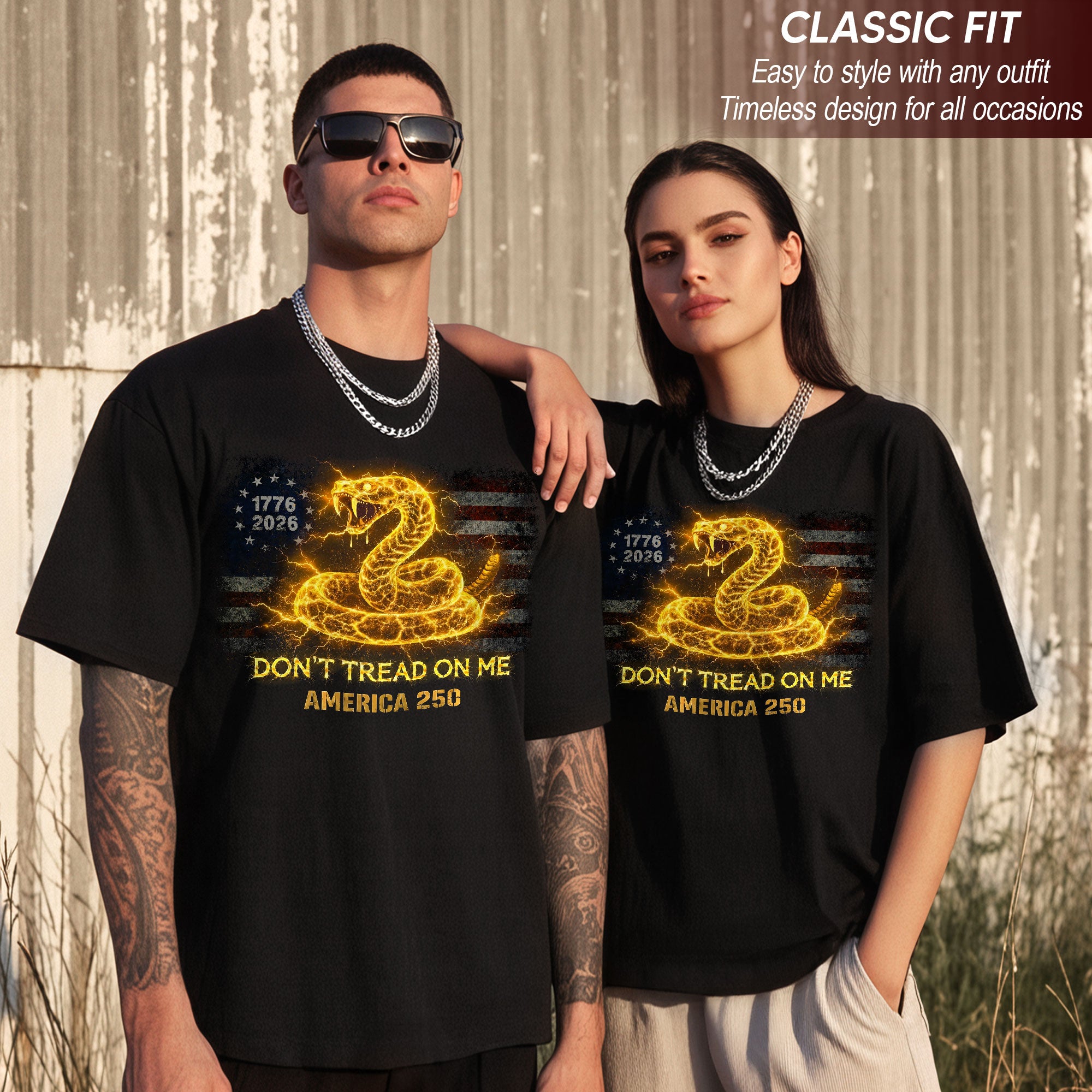Don’t Tread on Me America 250 Bootleg Tee – Electric Snake 1776–2026 Graphic