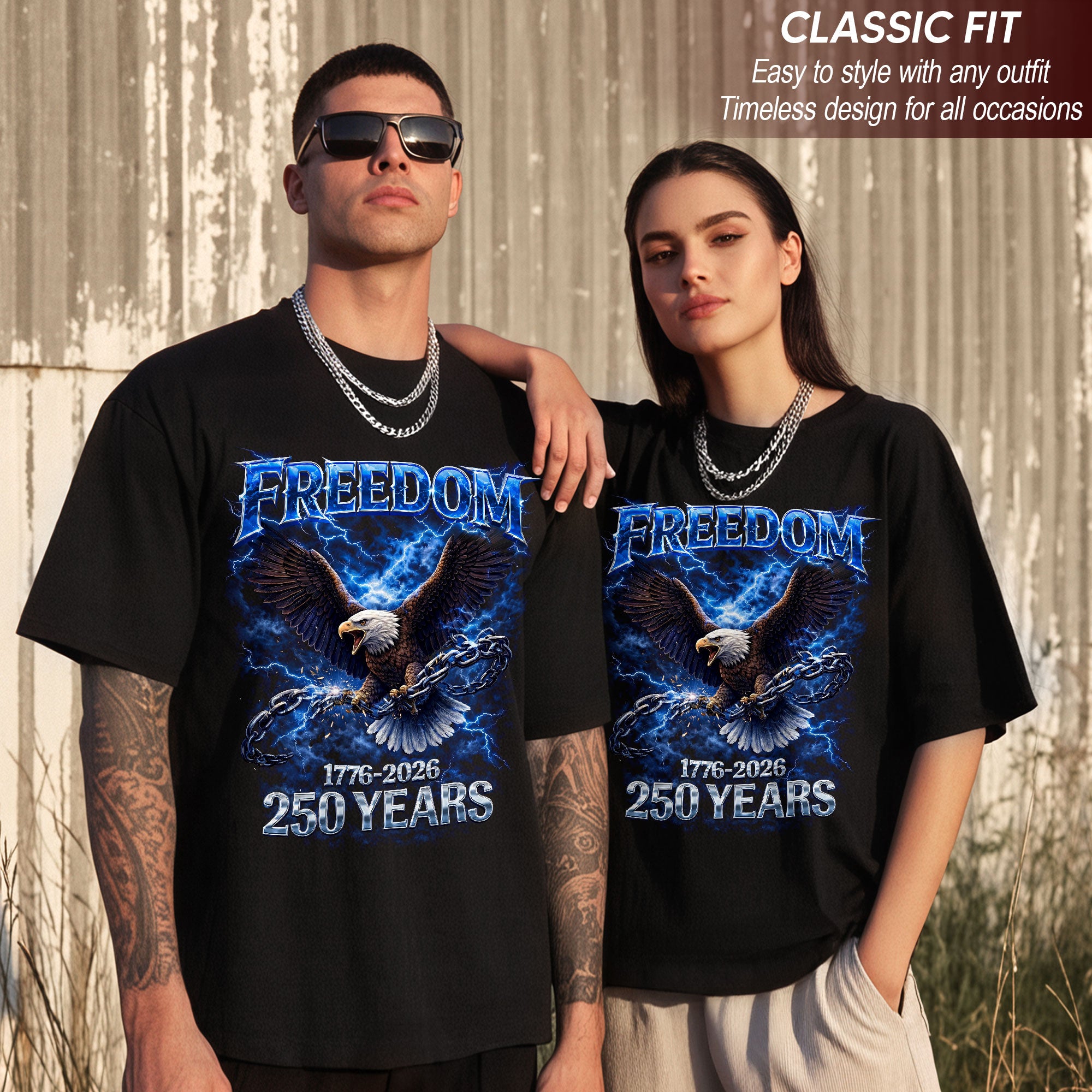 Freedom Bootleg Eagle T-Shirt 1776–2026 – Breaking Chains Patriotic Graphic Tee 250 Years of America