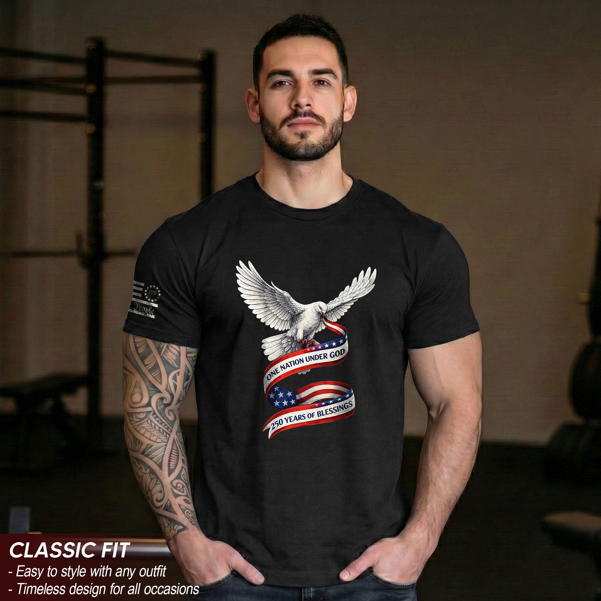 250 Years of Blessings One Nation Under God T-Shirt - Peace Dove Patriotic Graphic Tee