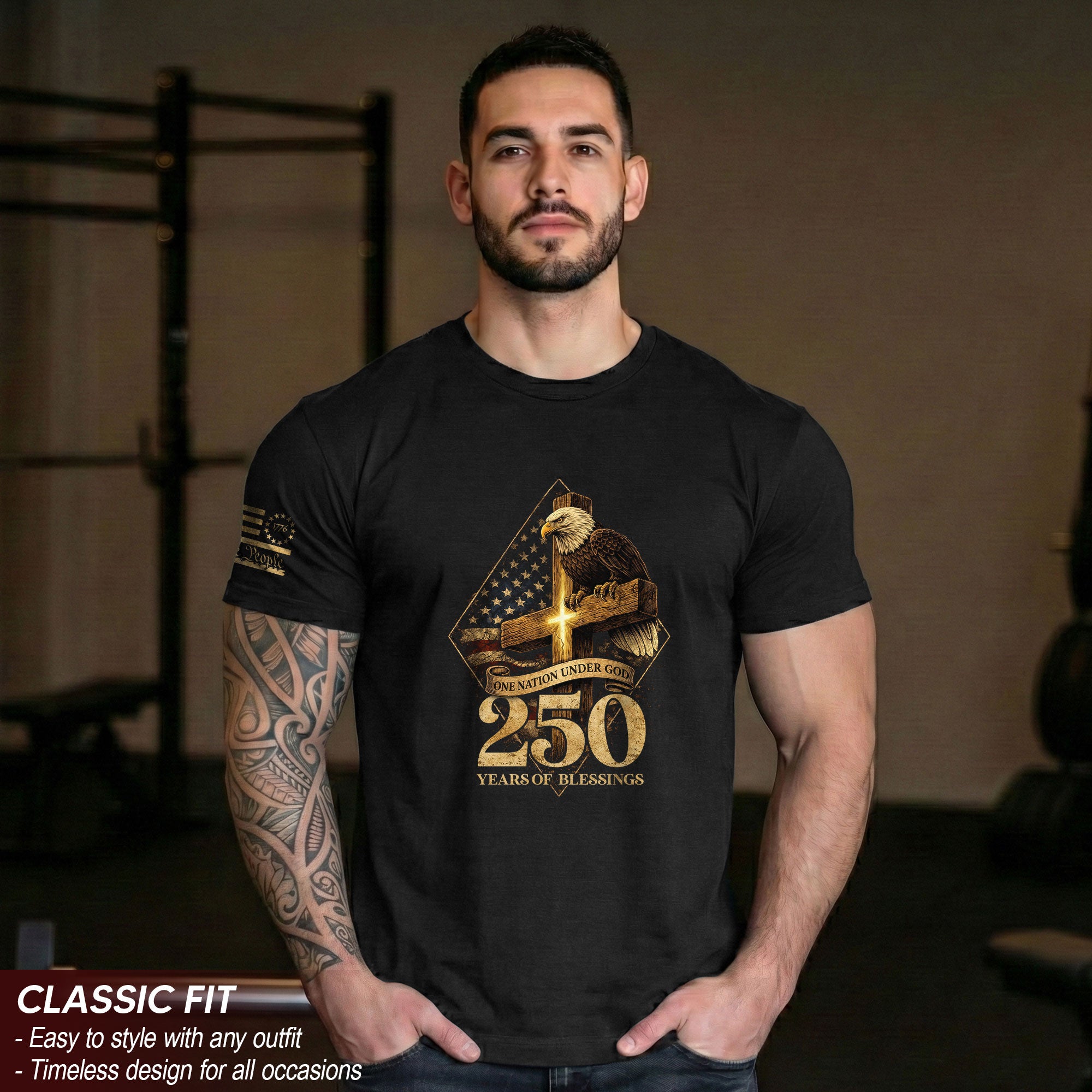 Faith & Freedom 250th Anniversary Shirt - One Nation Under God Commemorative Eagle & Cross Tee