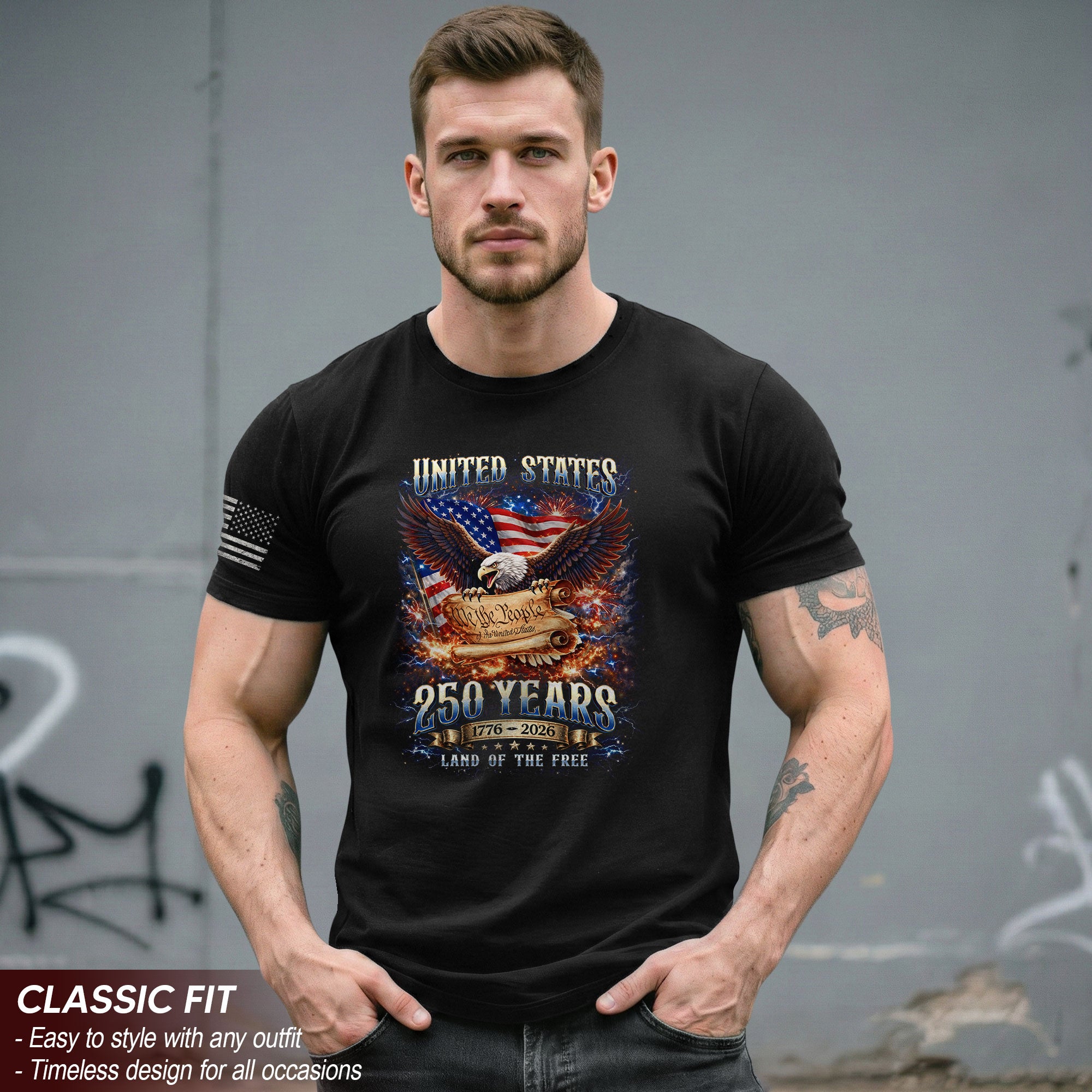 Vintage USA 250 Years Bootleg T-Shirt - 1776-2026 250th Anniversary Eagle Streetwear, Patriotic We The People Graphic Tee - Rust Field Wear