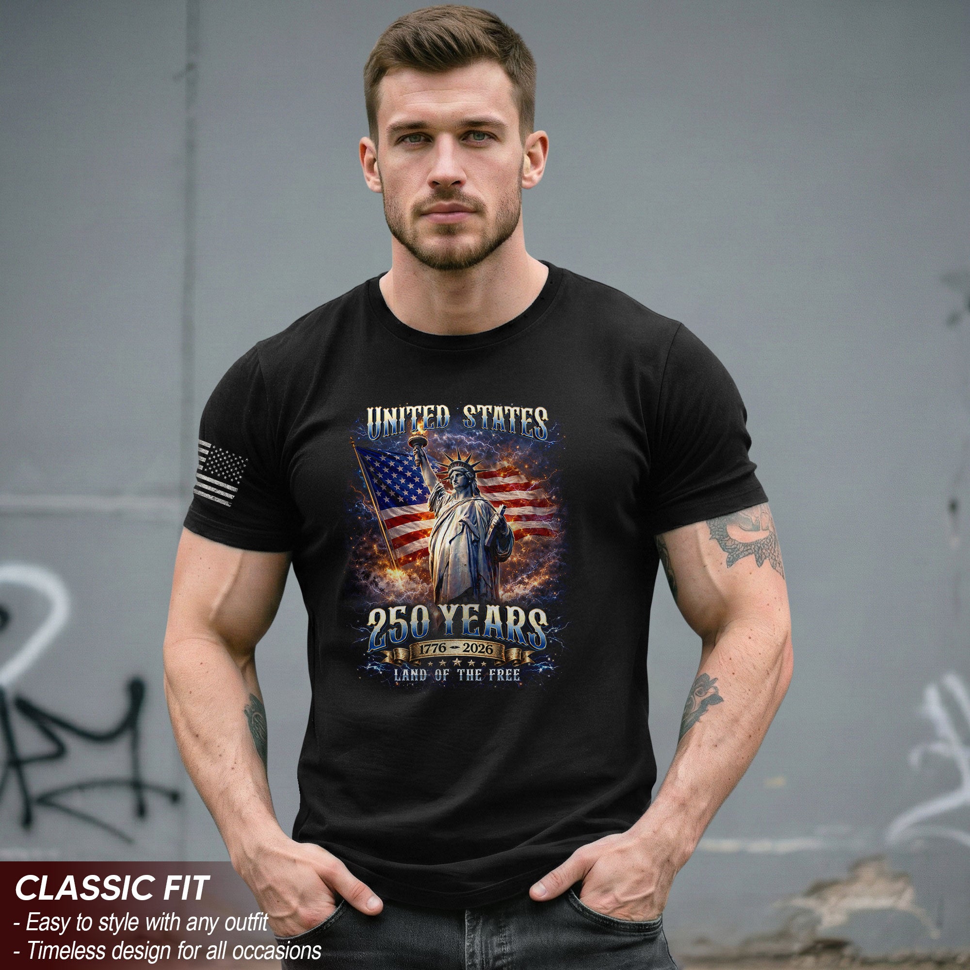 Statue of Liberty 250th Anniversary Bootleg Shirt - 1776-2026 USA 250 Years Tee, Retro Patriotic Lightning Graphic Apparel - Rust Field Wear