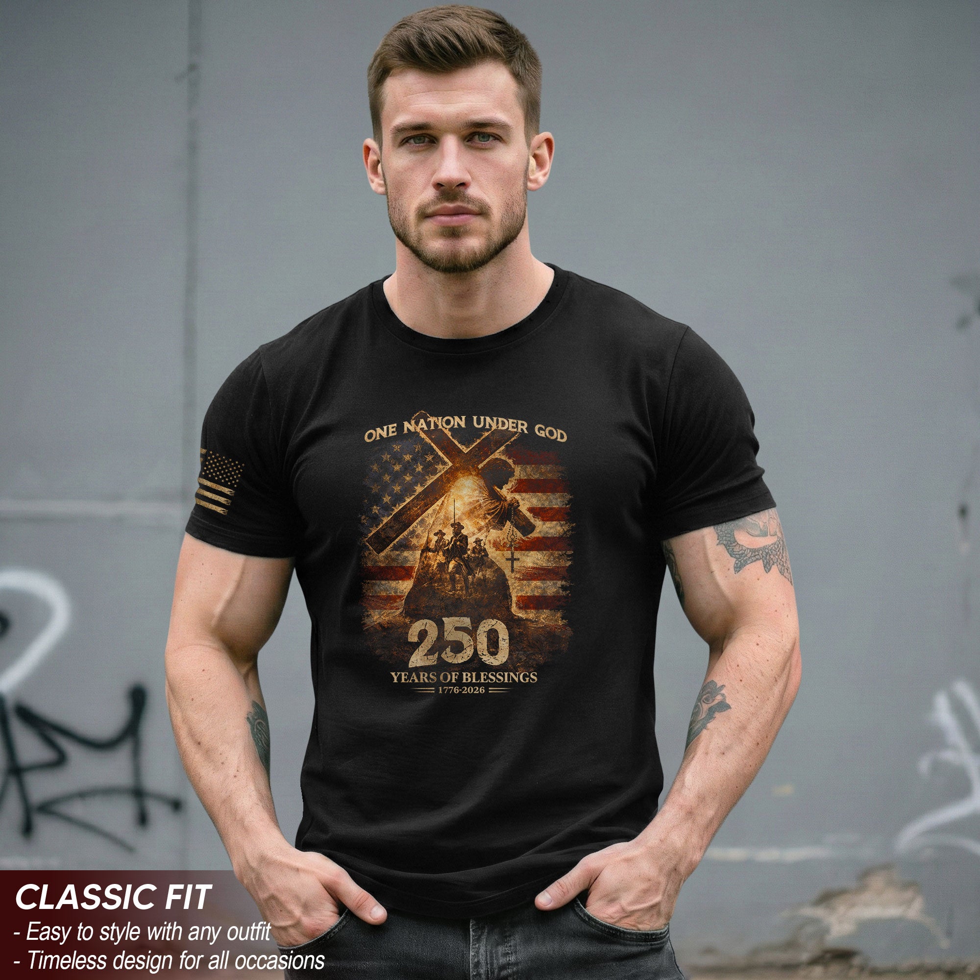 USA 250th Anniversary 1776-2026 Semiquincentennial Shirt – One Nation Under God 250 Years of Blessings Patriotic Christian Tee