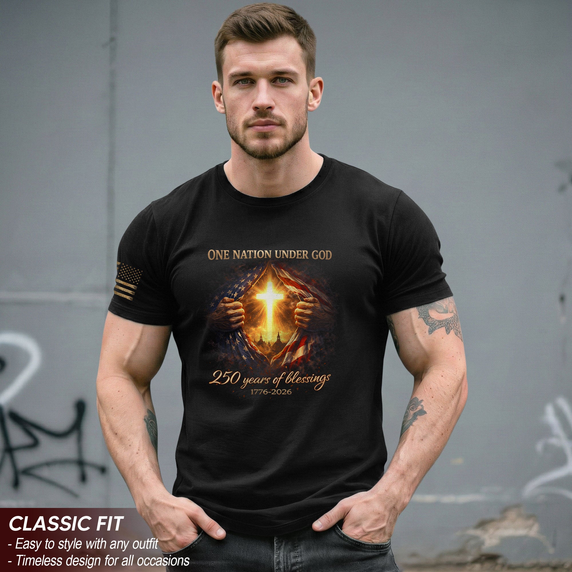 America 250th Anniversary Christian Cross Shirt – 1776-2026 One Nation Under God 250 Years of Blessings Tee