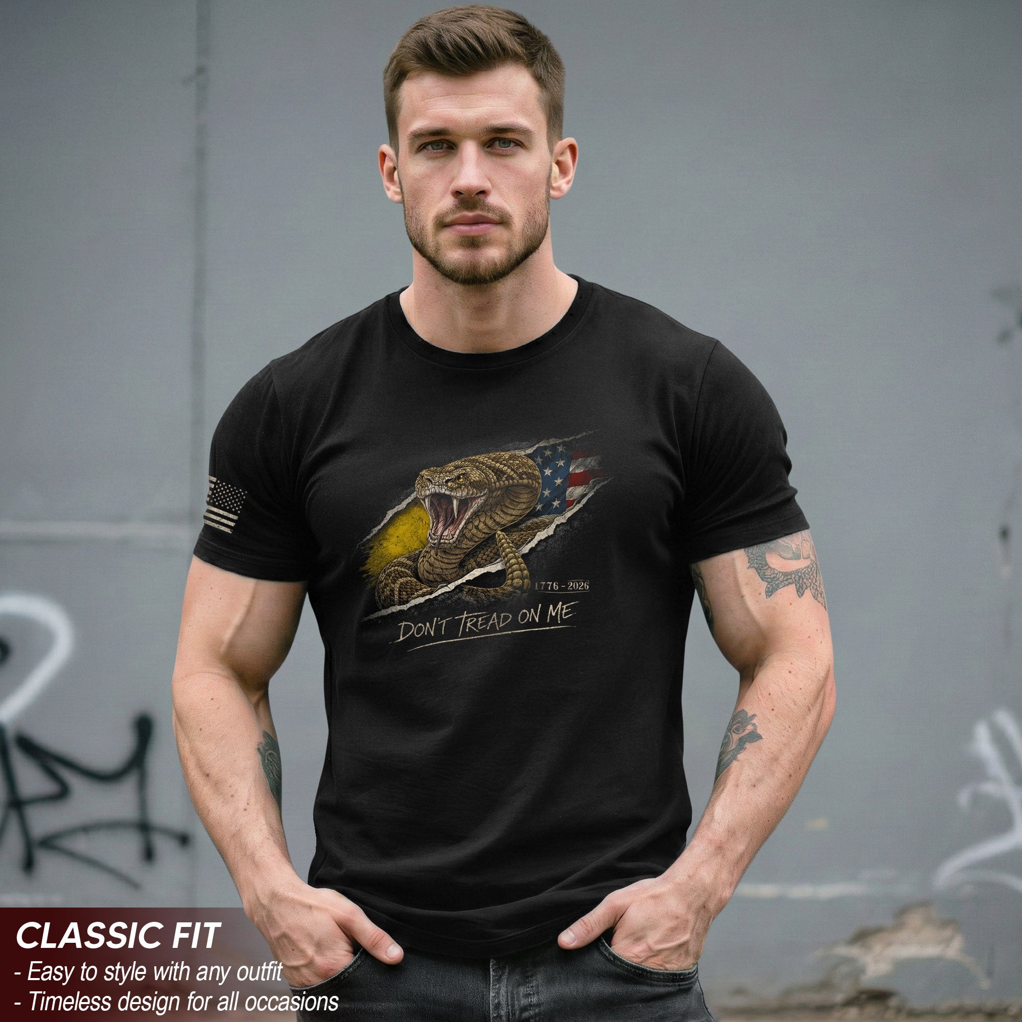Don't Tread on Me America 250th Anniversary T-Shirt - 1776-2026 Gadsden Snake 250 Years Tee, Patriotic Freedom Shirt