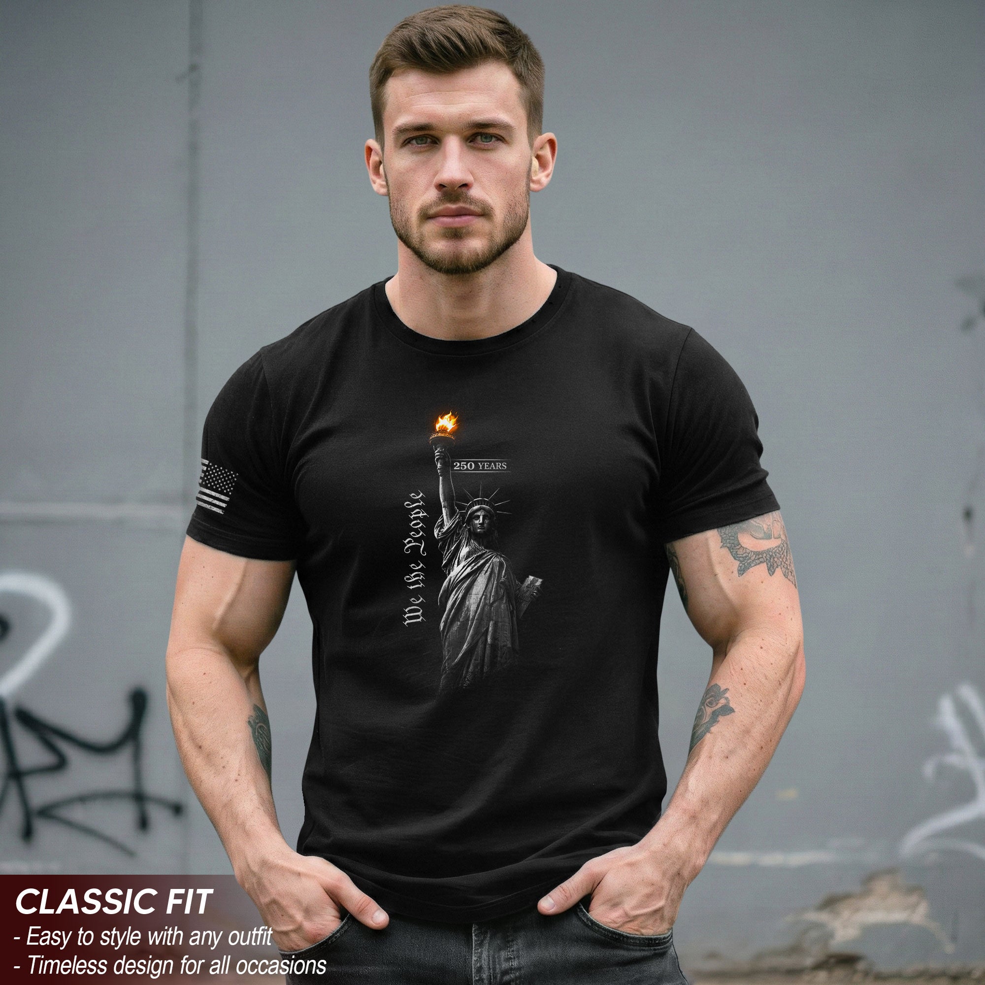 America 250th Anniversary T-Shirt - 1776-2026 Statue of Liberty Freedom Tee, 250 Years Minimalist Patriotic Men's Shirt