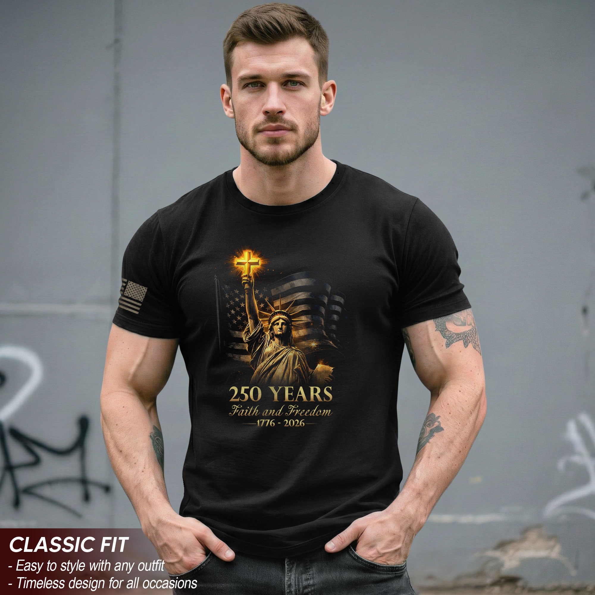 USA Semiquincentennial 250 Years Faith and Freedom 1776–2026 Statue of Liberty Christian Patriotic Shirt
