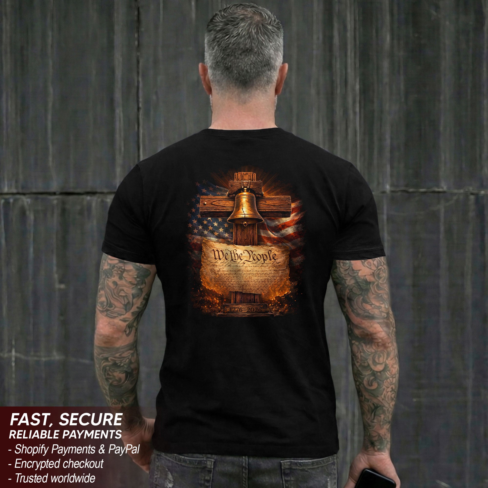 America 250th Anniversary 1776-2026 Semiquincentennial T-Shirt – We The People Liberty Bell Cross 250th Birthday Patriotic Graphic Tee