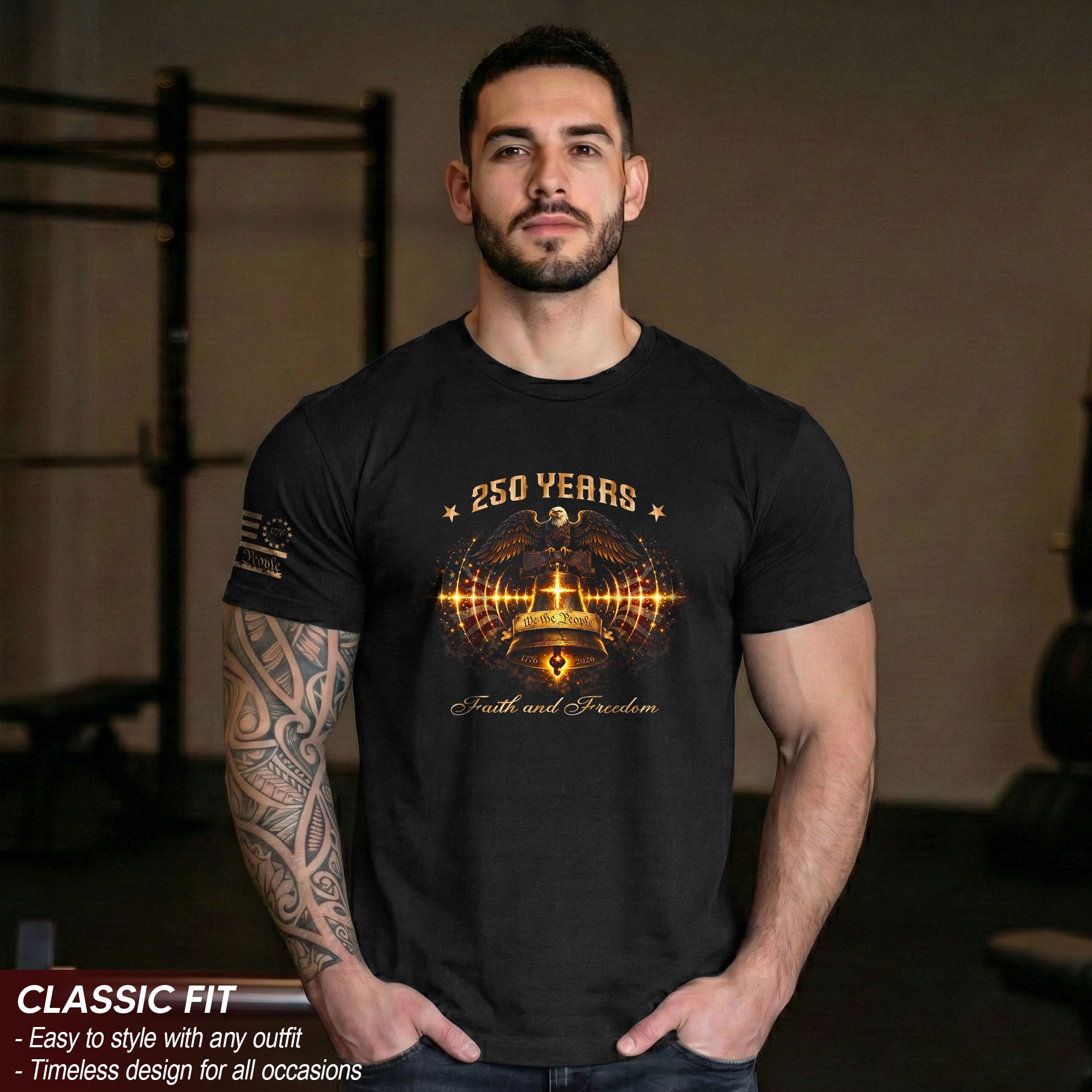 America 250th Anniversary 1776-2026 Semiquincentennial T-Shirt – Liberty Bell Faith and Freedom 250th Birthday Patriotic Men’s Tee