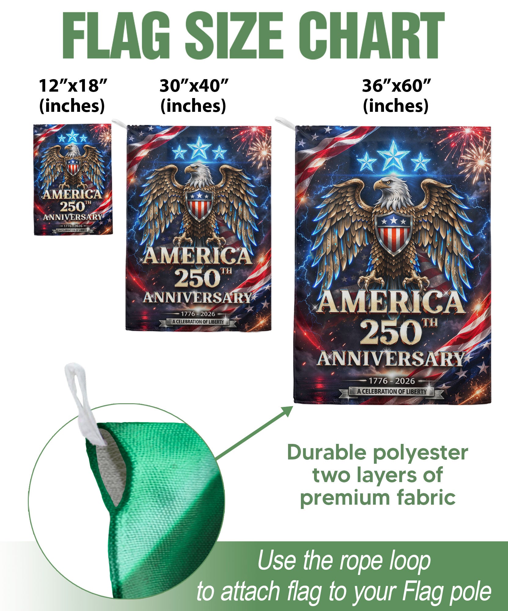 1776–2026 USA 250 Years House Flag – Bald Eagle & Fireworks Double Sided Patriotic Outdoor Banner