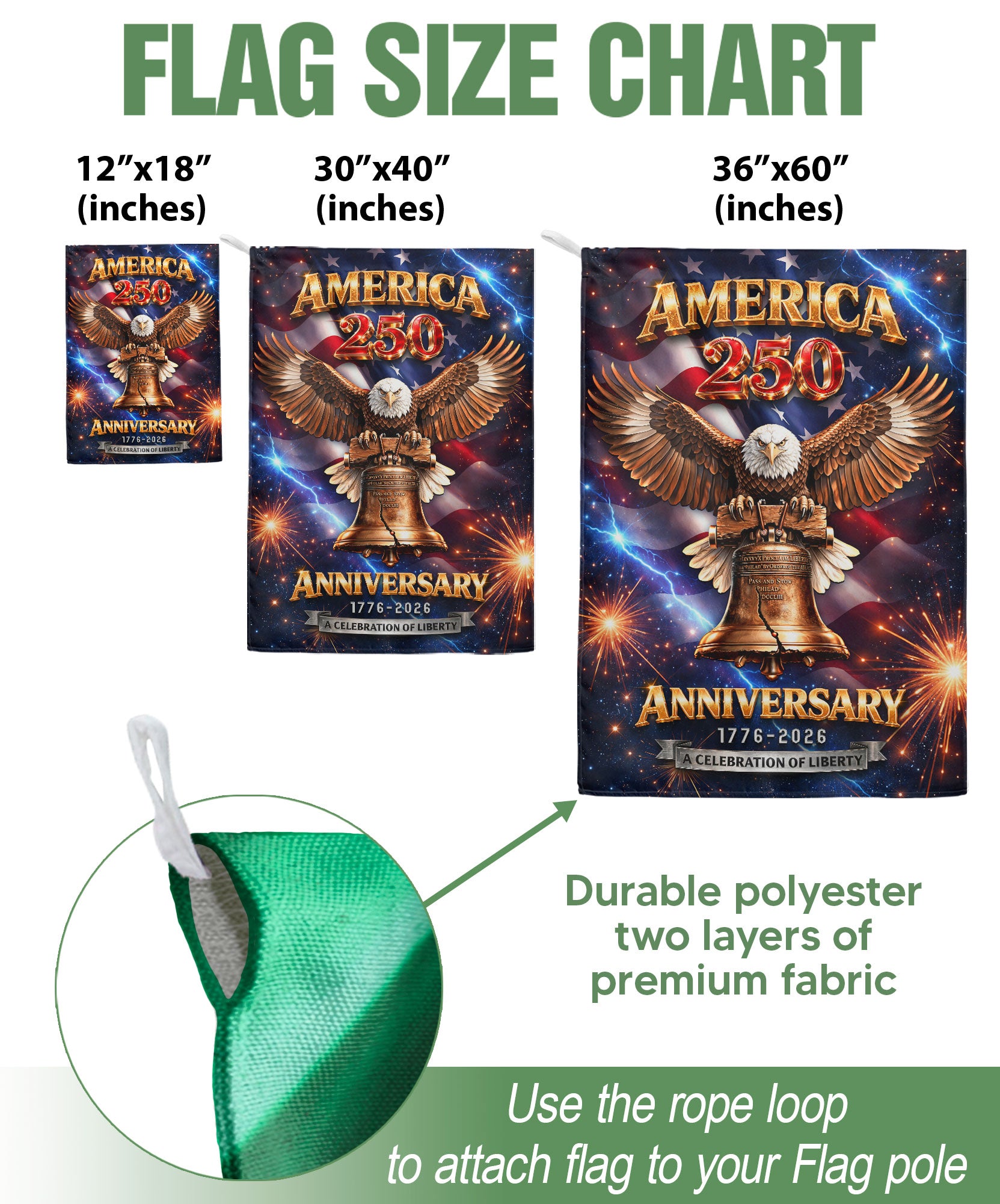 America 250th Anniversary 1776-2026 Garden Flag – Liberty Bell & Bald Eagle 250 Years of Freedom Double Sided Outdoor Banner