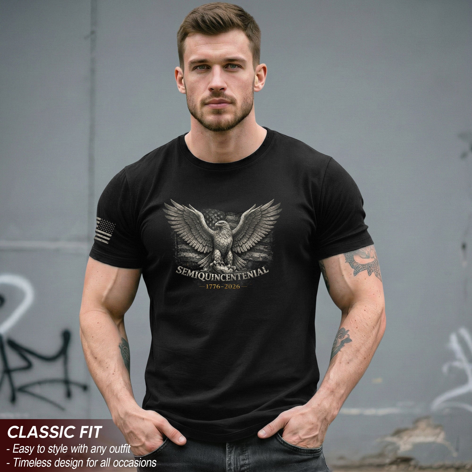 America 250th Anniversary 1776-2026 Semiquincentennial T-Shirt – US Flag Eagle 250th Birthday Retro Patriotic Men's Apparel