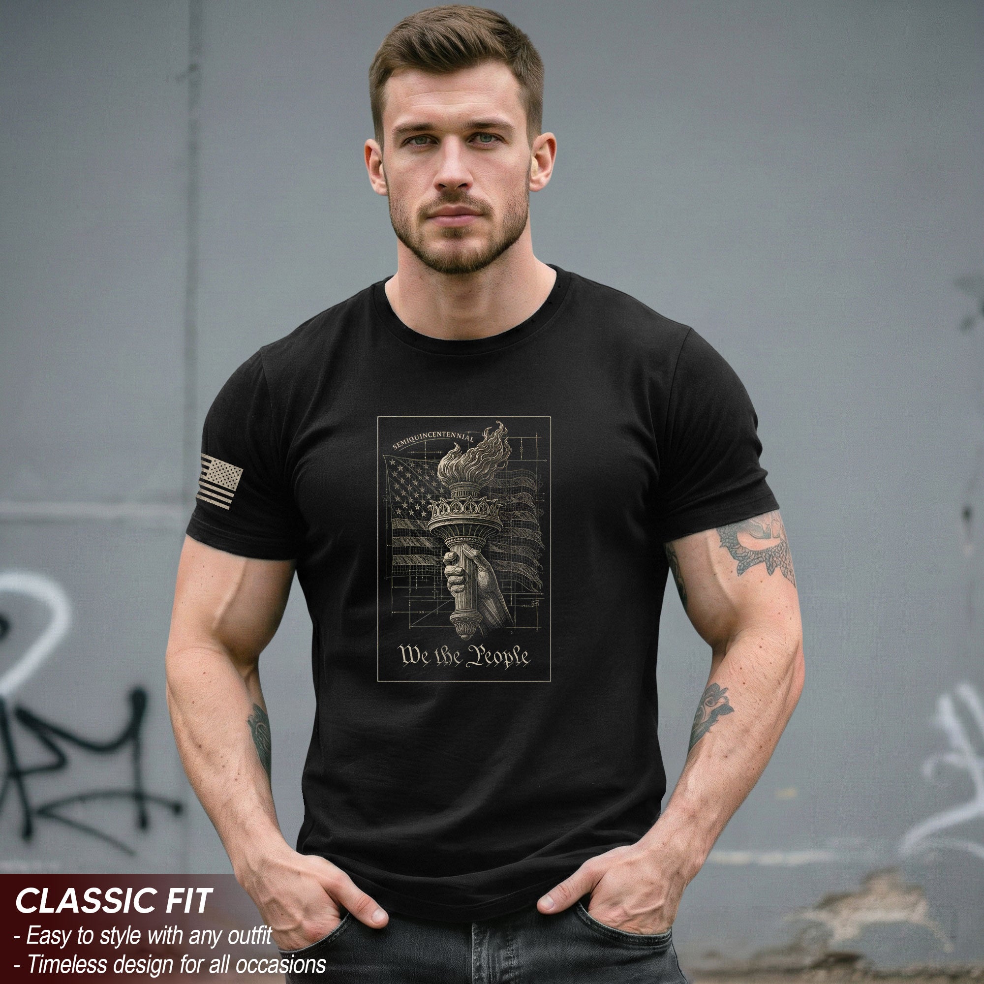 America 250th Anniversary 1776-2026 Semiquincentennial T-Shirt – We The People Retro Torch & Liberty Flag Patriotic Tee