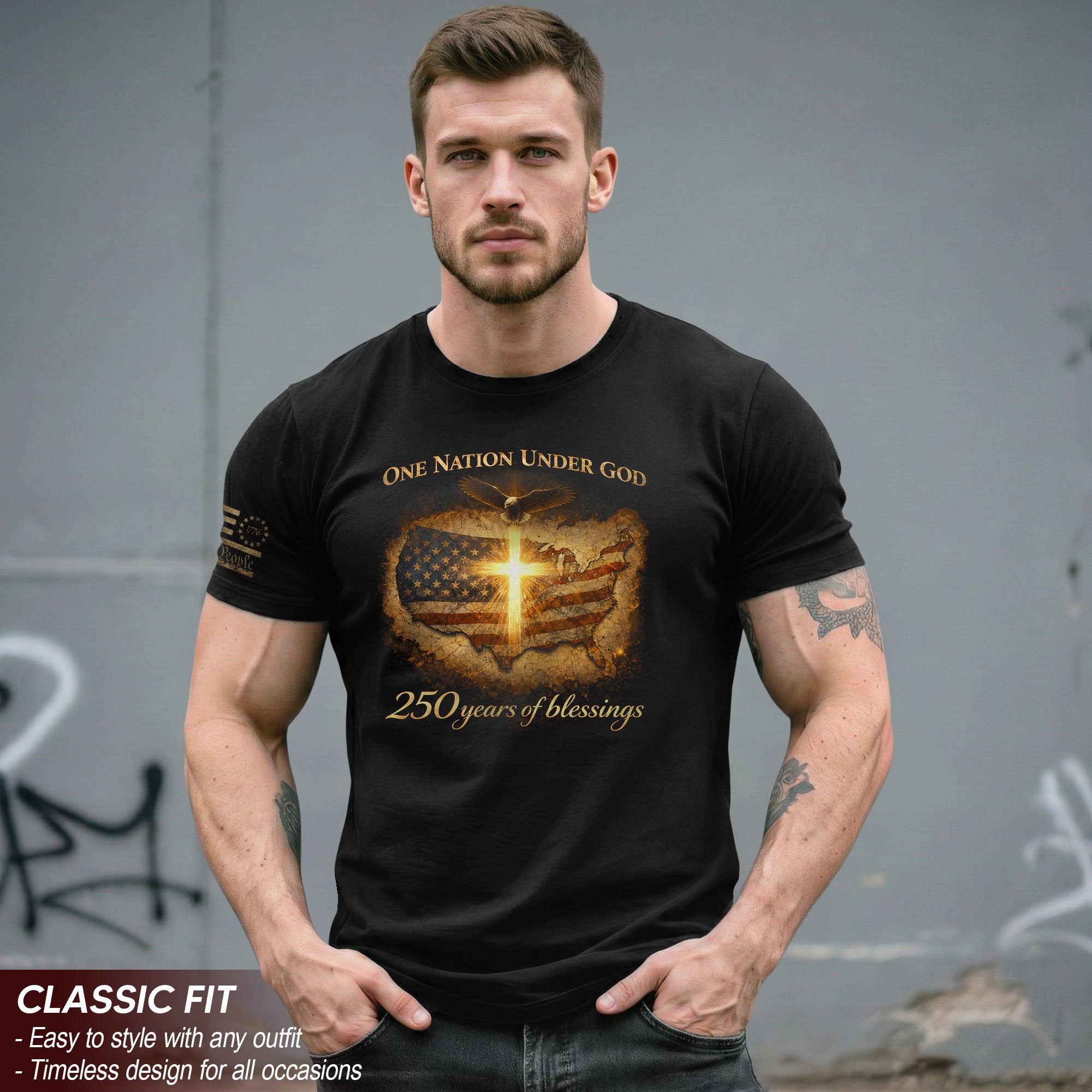 America 250th Anniversary 1776-2026 Shirt – One Nation Under God USA Map & Glowing Cross Semiquincentennial Tee