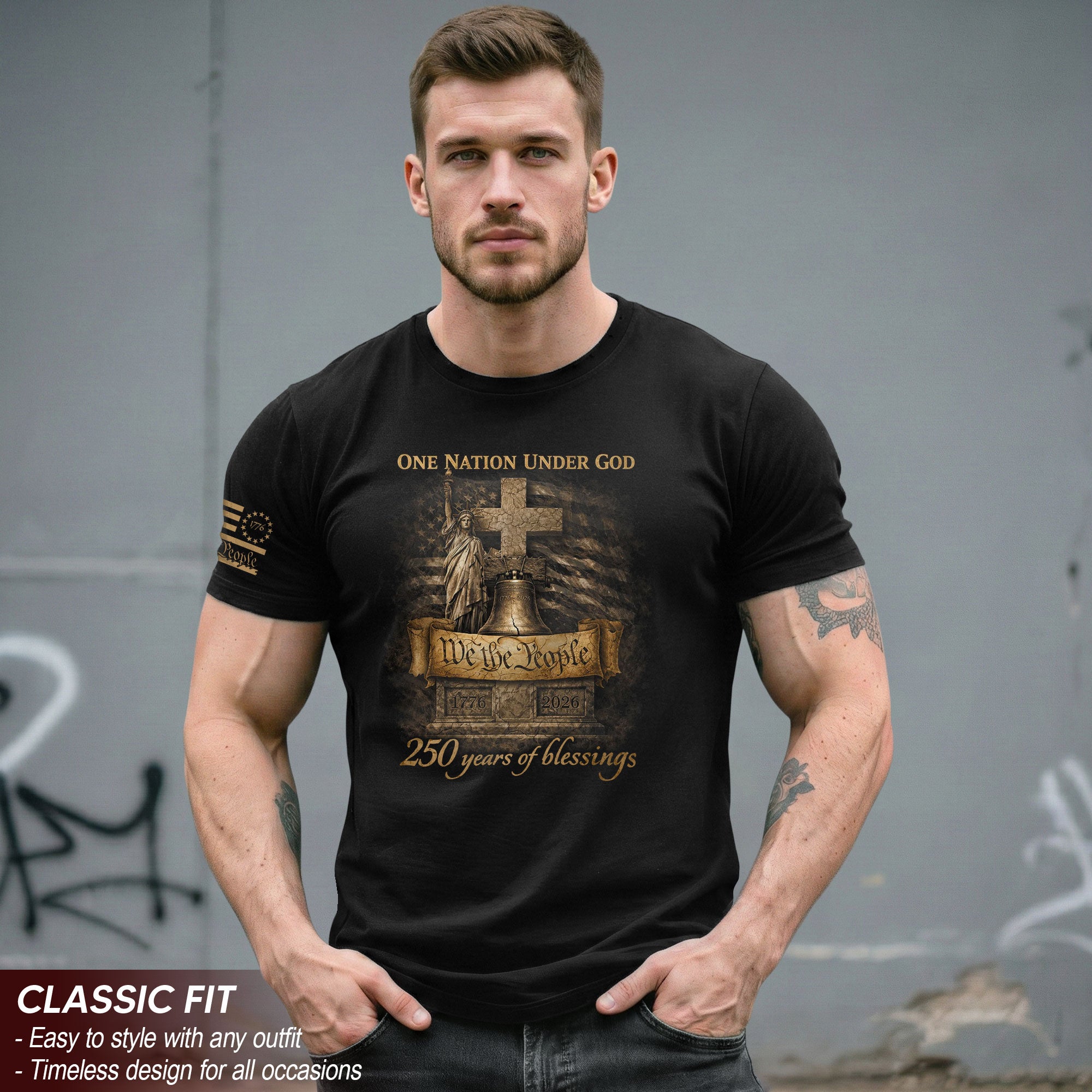 America 250th Anniversary 1776-2026 T-Shirt – 250 Years of Blessings One Nation Under God Semiquincentennial Christian Patriotic Tee