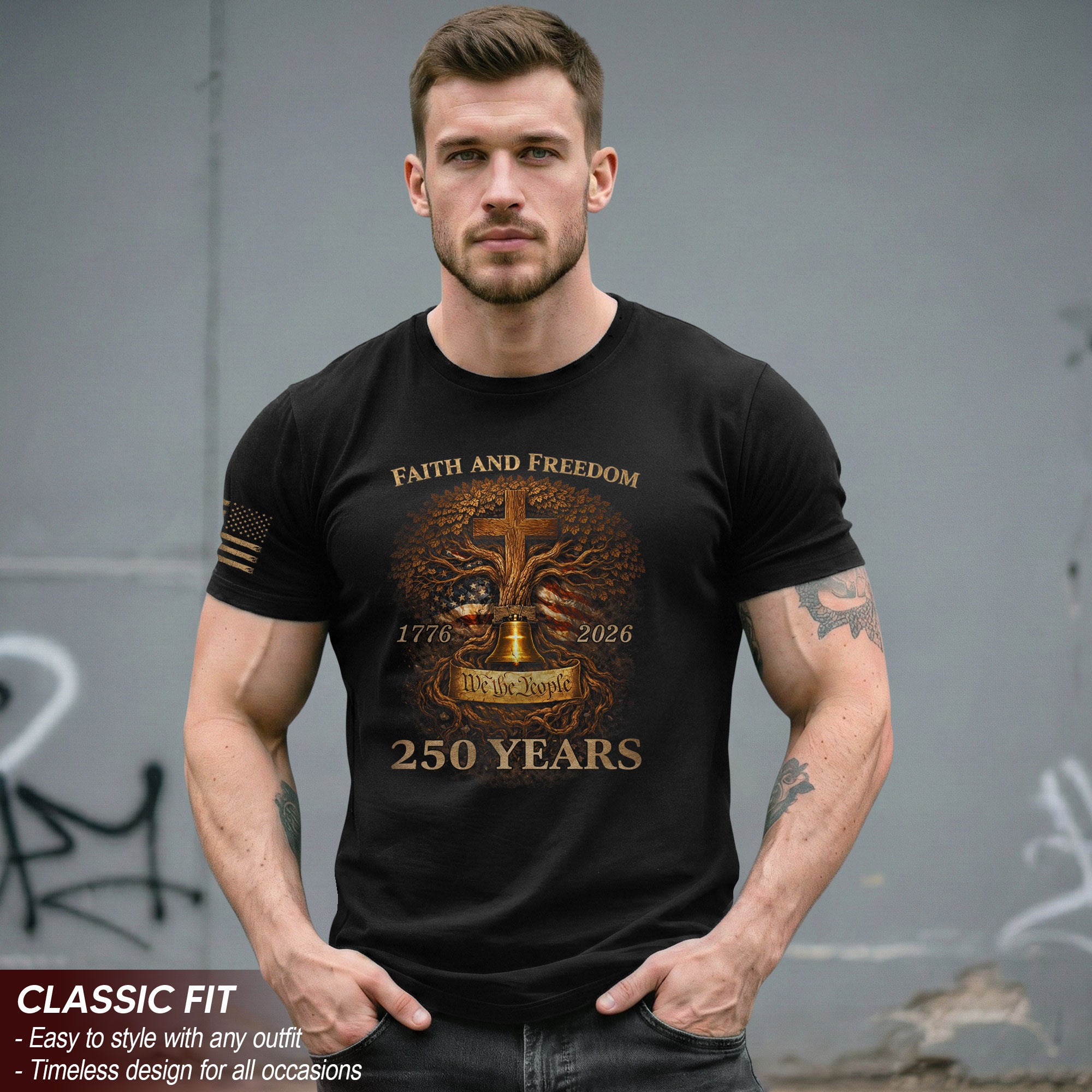 America 250th Anniversary T-Shirt 1776-2026 – Christian Tree of Life Faith & Freedom Tee