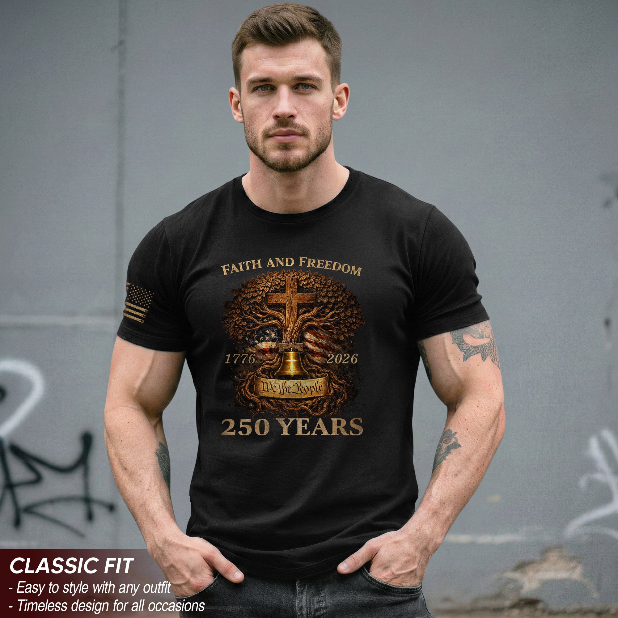 America 250th Anniversary T-Shirt 1776-2026 – Christian Tree of Life Faith & Freedom Tee