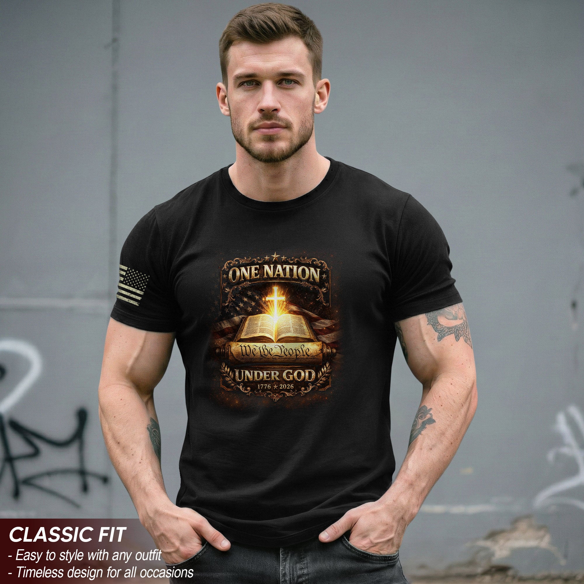1776-2026 America 250th Anniversary T-Shirt – We The People Bible & Flag One Nation Under God 250 Years of Faith Patriotic Bootleg Tee
