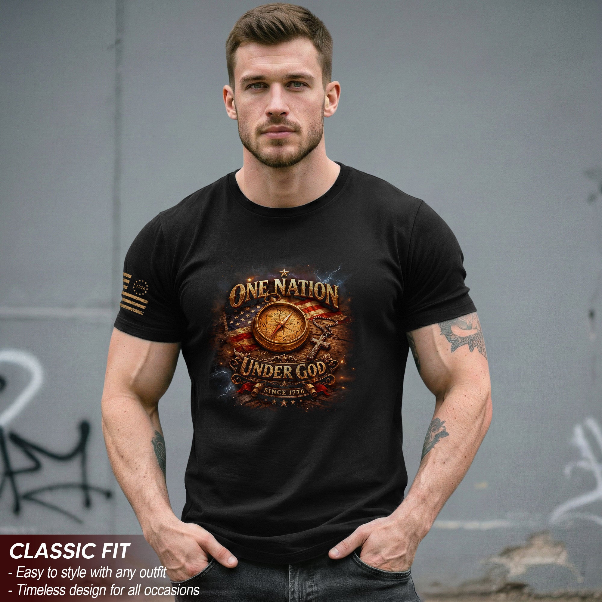 250 Years Anniversary 1776-2026 Christian Patriotic T-Shirt – Compass & Cross One Nation Under God Bible Bootleg Graphic Shirt