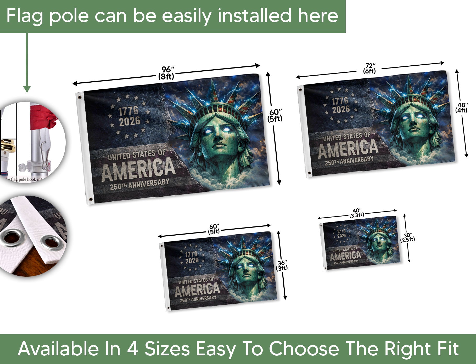 America 250th Anniversary Flag 1776-2026 – Statue of Liberty Lightning Streetwear House Flag