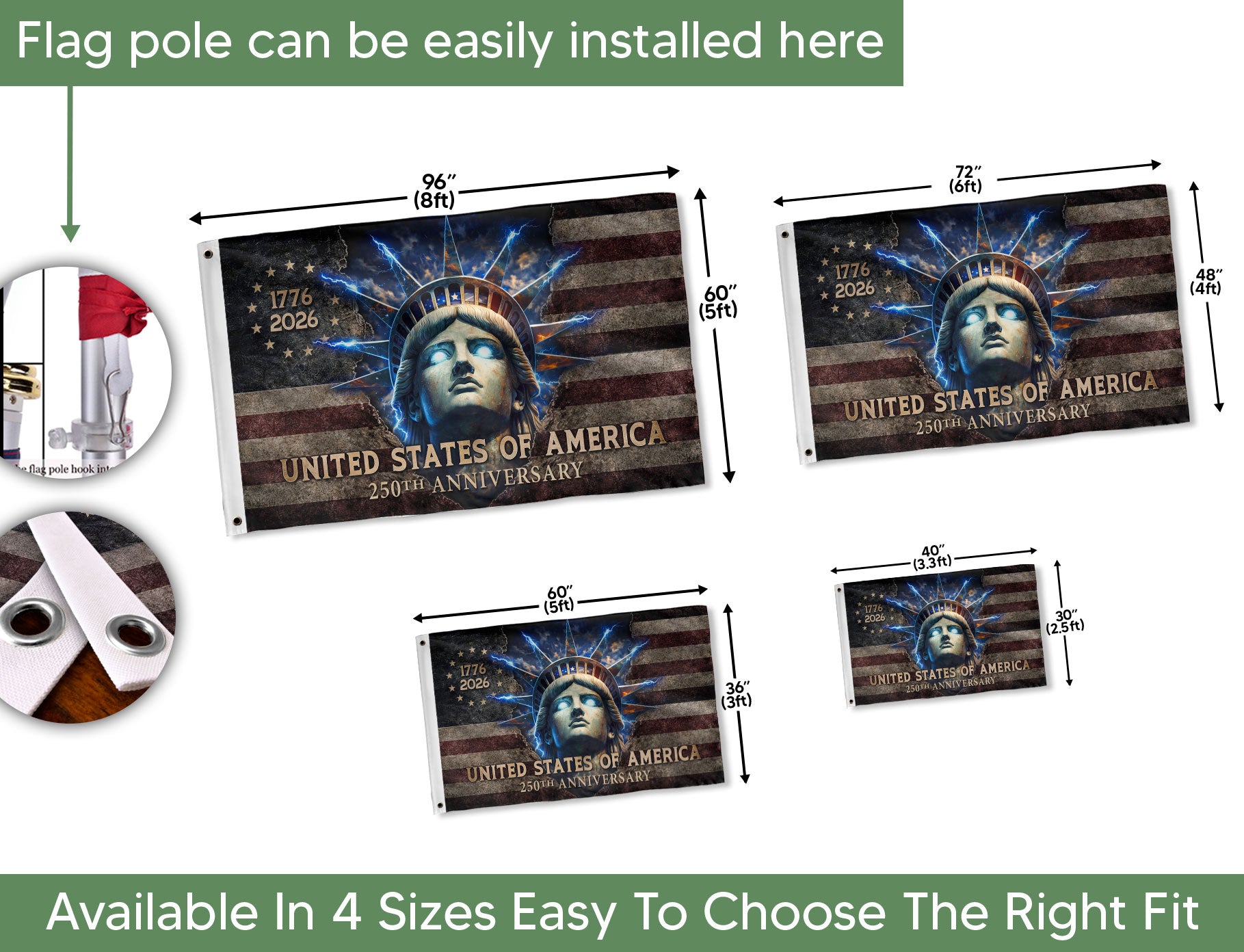America 250th Anniversary Flag 1776-2026 – Lady Liberty Glowing Eyes Modern House Flag